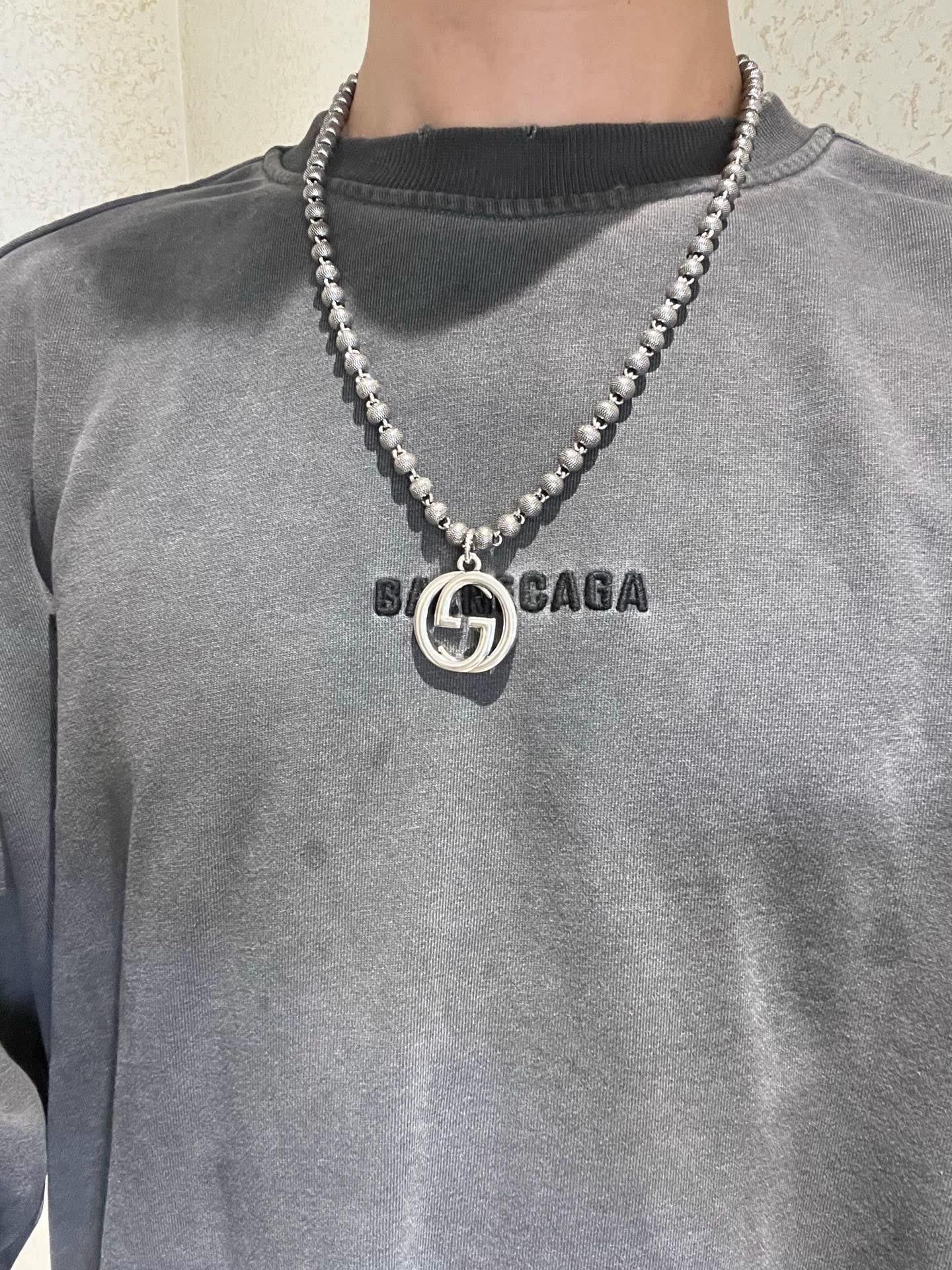 Gucci Silver Beaded Chain Necklace