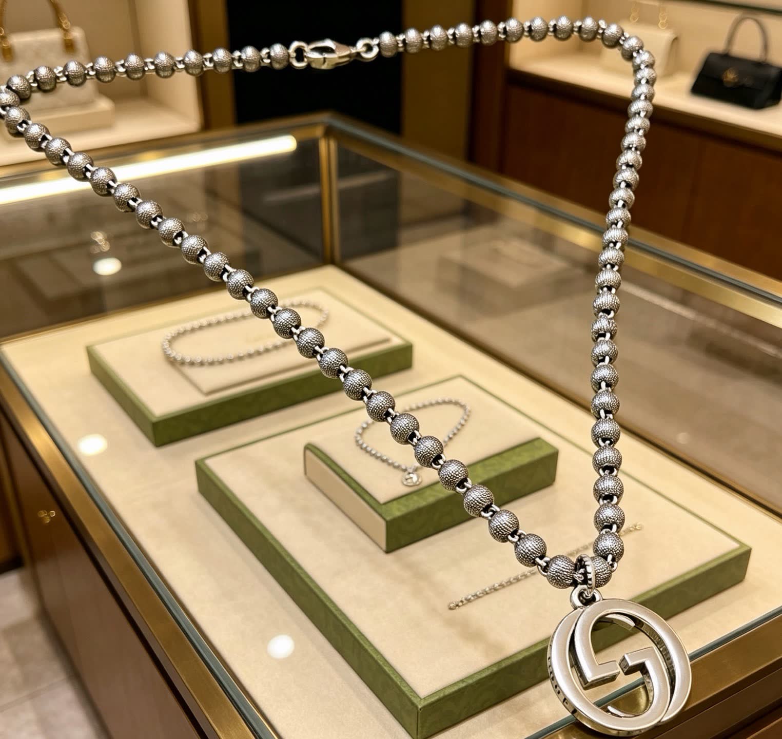 Gucci Silver Beaded Chain Necklace