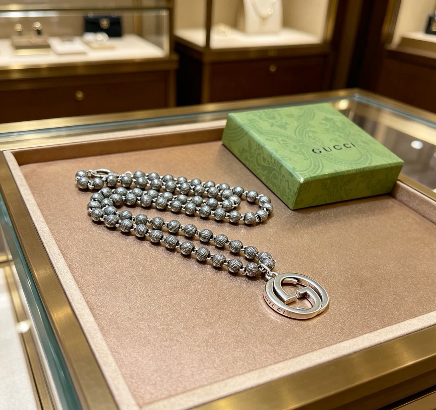 Gucci Silver Beaded Chain Necklace