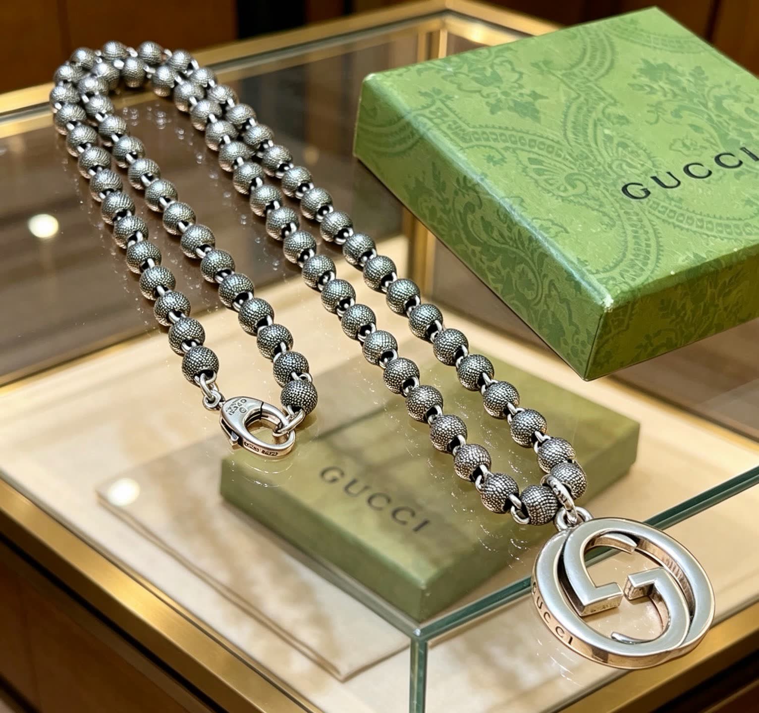 Gucci Silver Beaded Chain Necklace