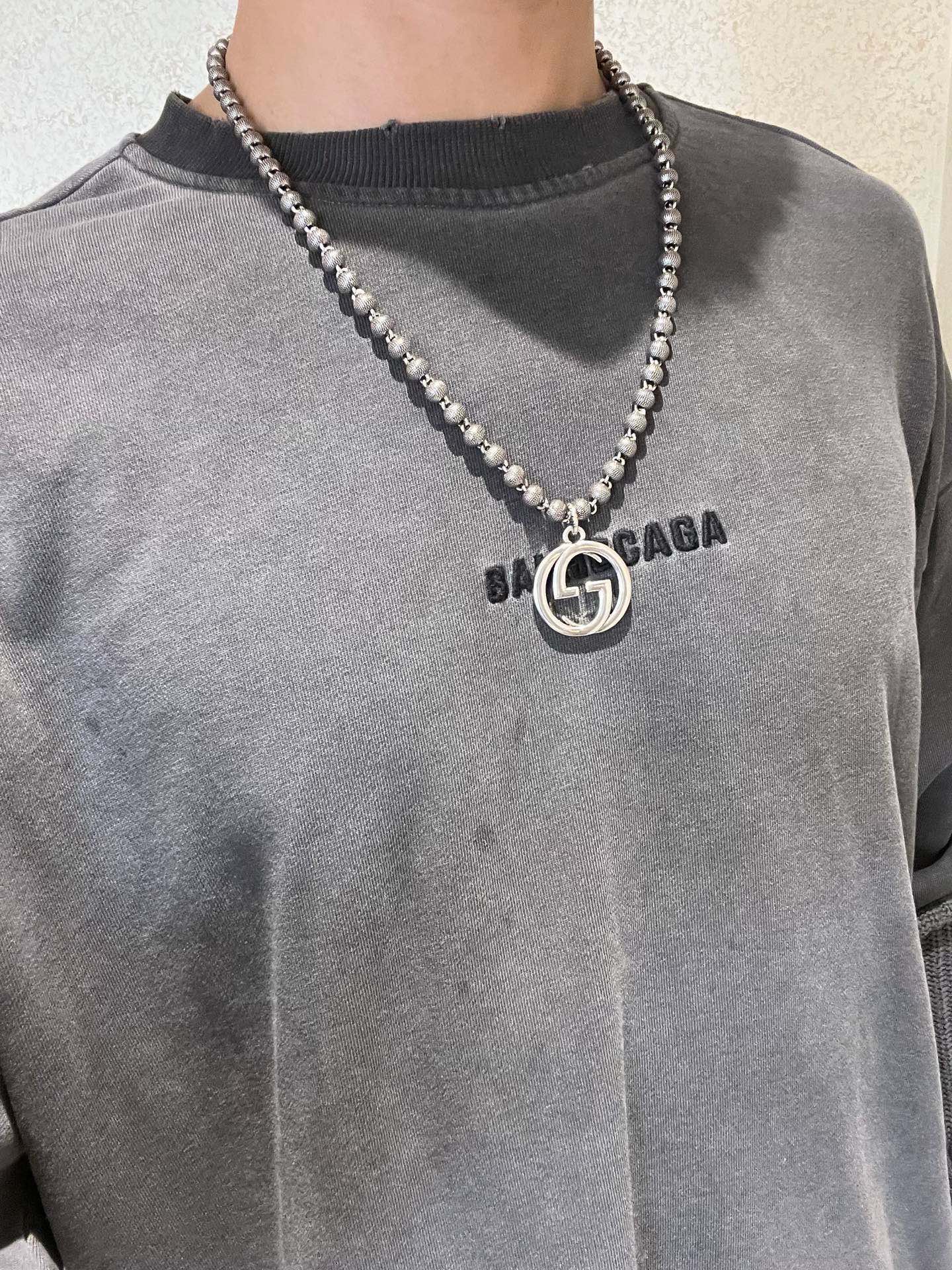 Gucci Silver Beaded Chain Necklace
