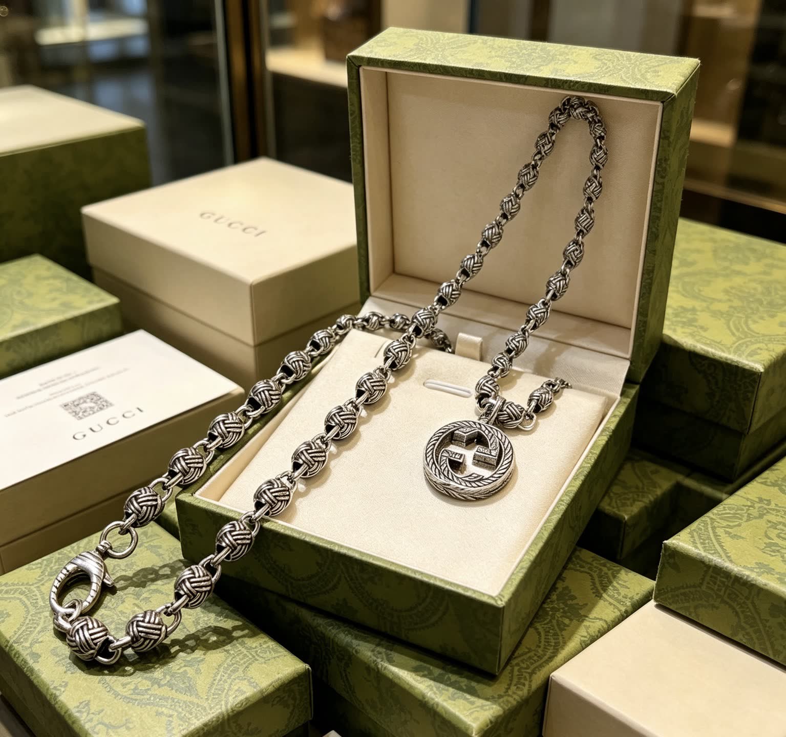 Gucci Interlocking G Silver Chain Necklace