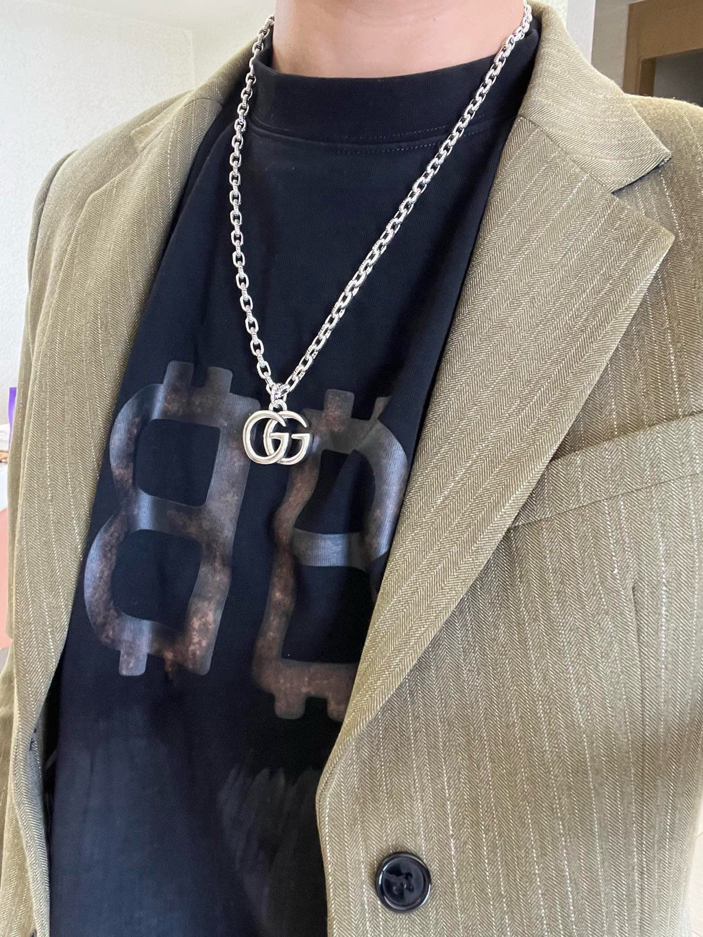 Gucci Silver Double G Logo Chain Necklace