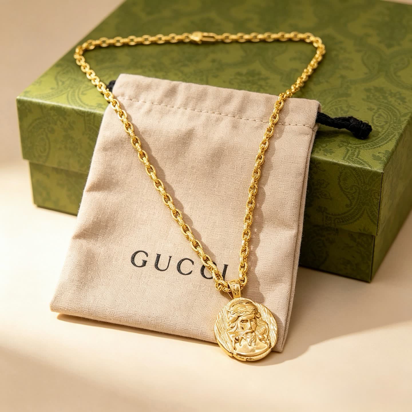 Gucci Gold Medallion Necklace