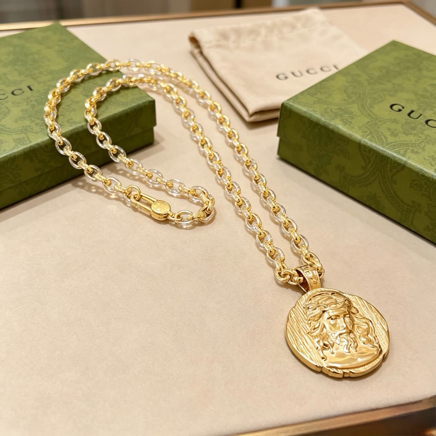 Gucci Gold Medallion Necklace