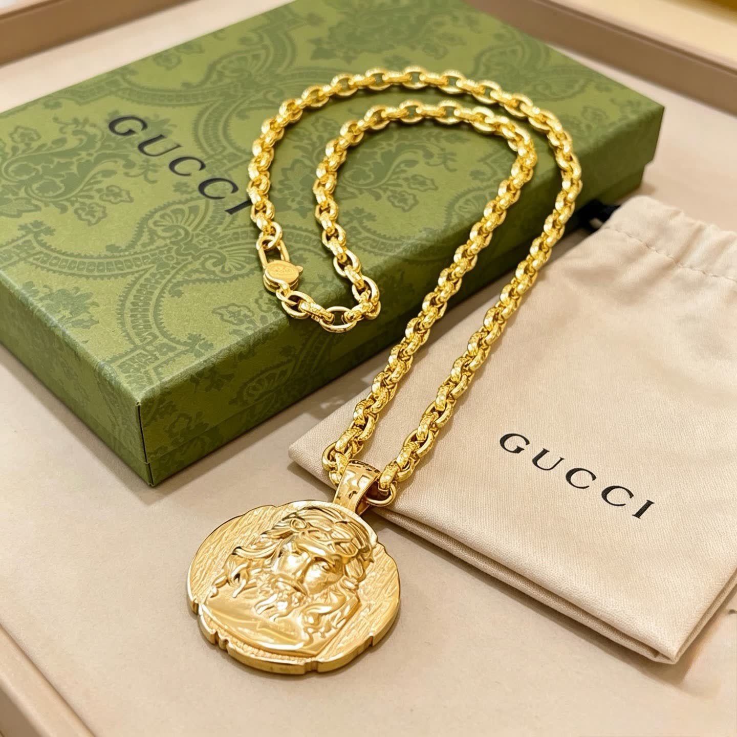 Gucci Gold Medallion Necklace