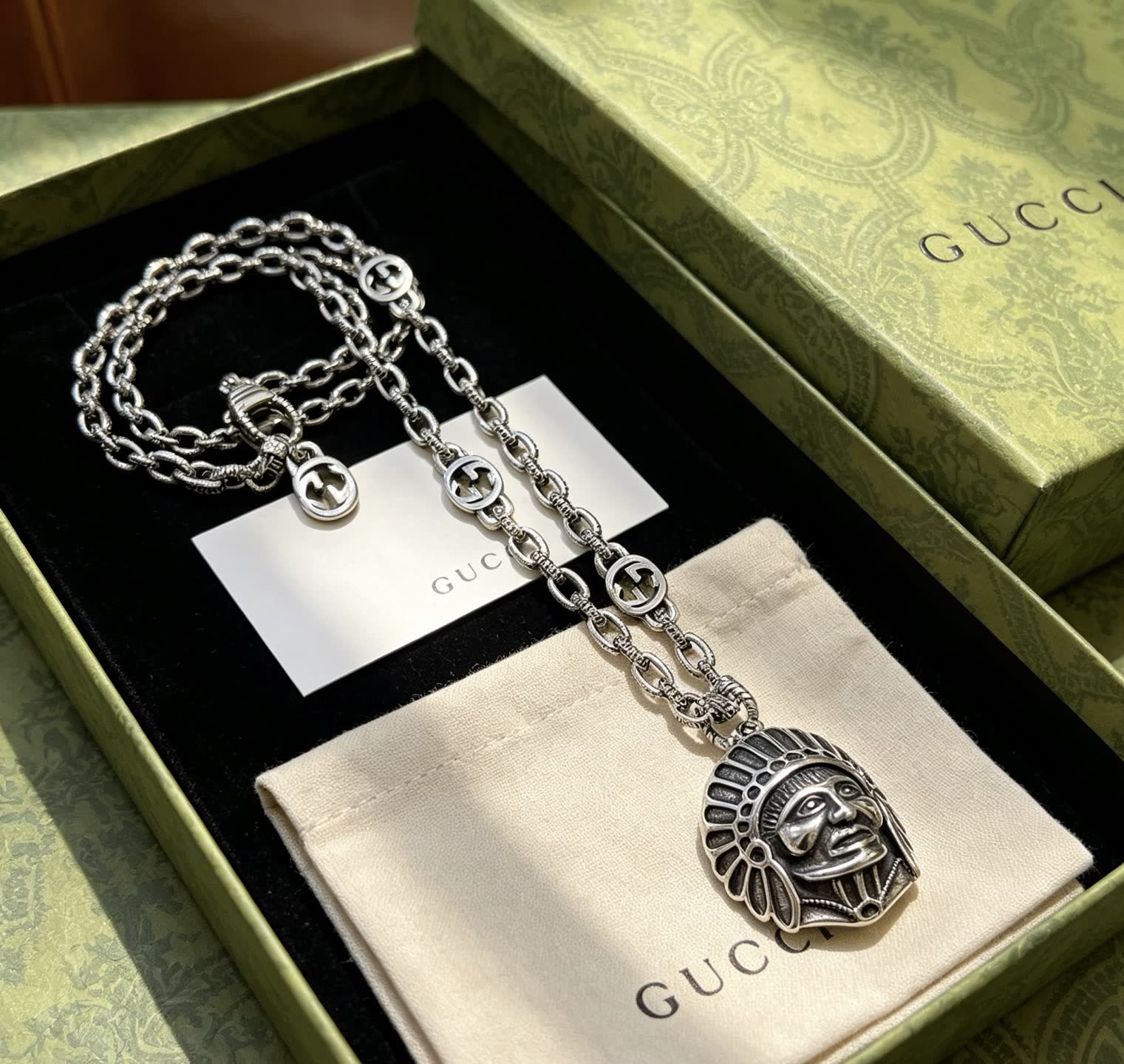 Gucci Silver Chain with Indian Head Pendant