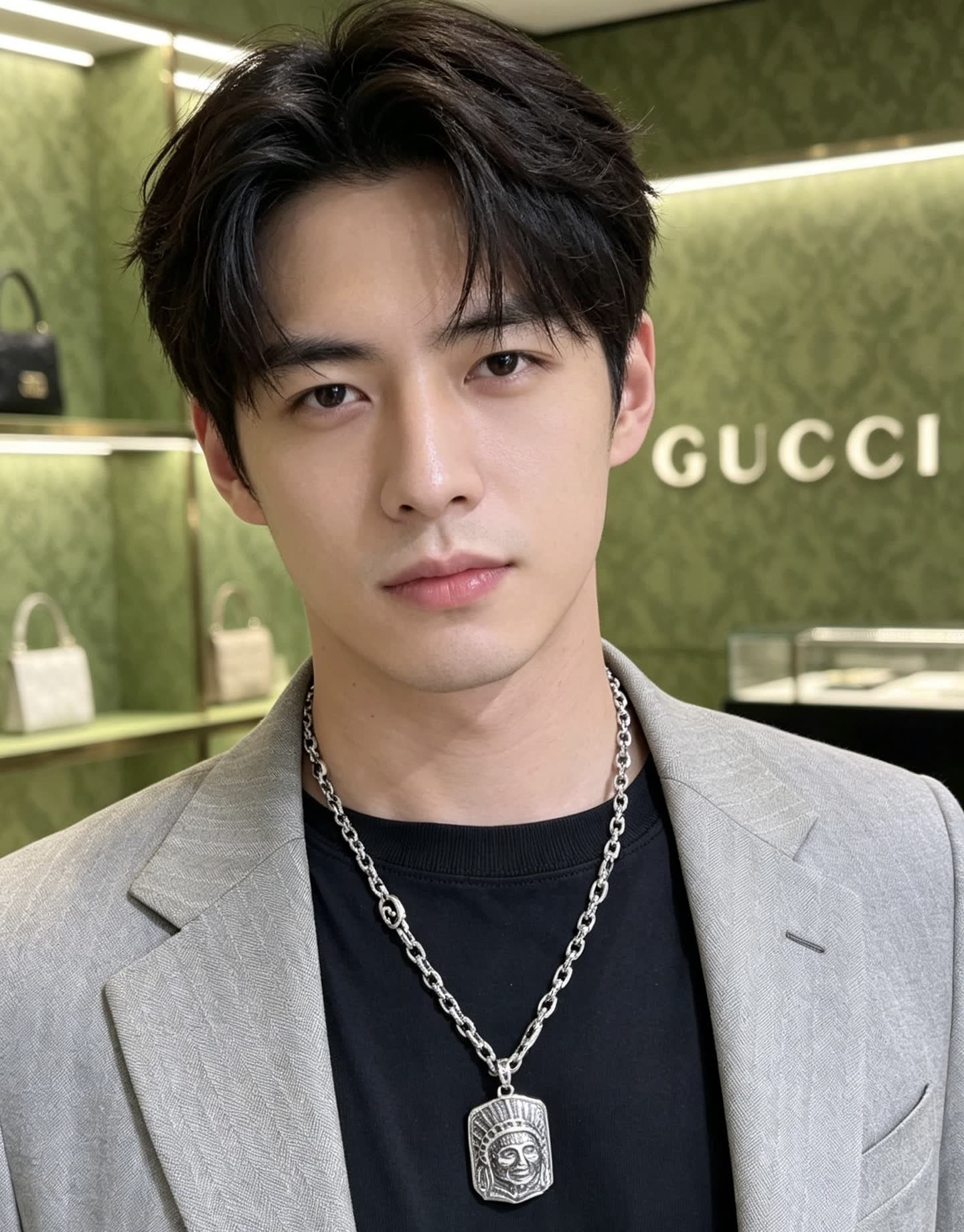 Gucci Silver Chain with Indian Head Pendant
