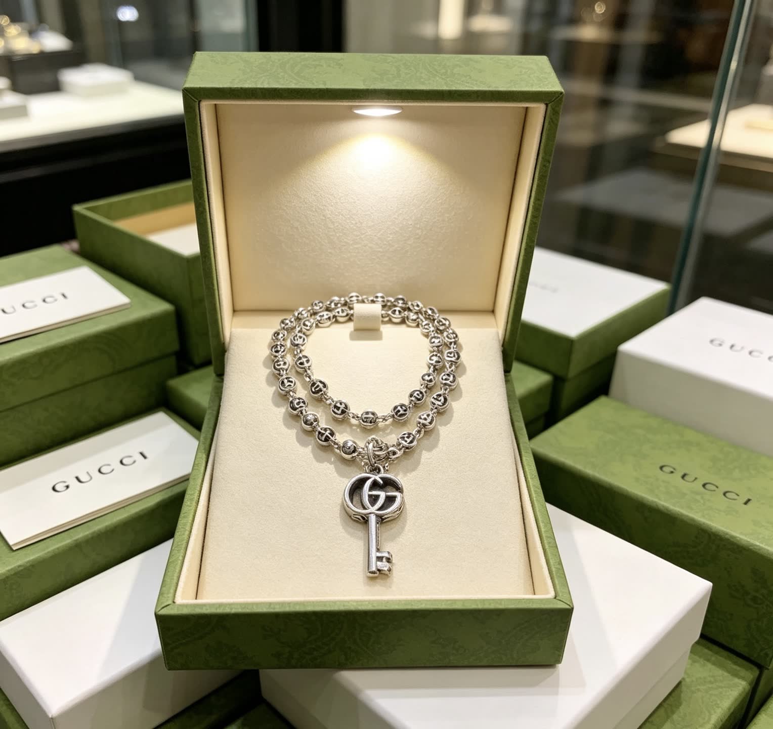 Gucci Silver Key Charm Necklace