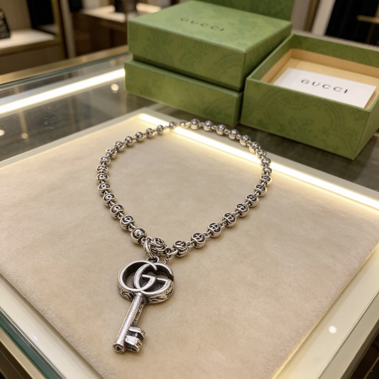 Gucci Silver Key Charm Necklace