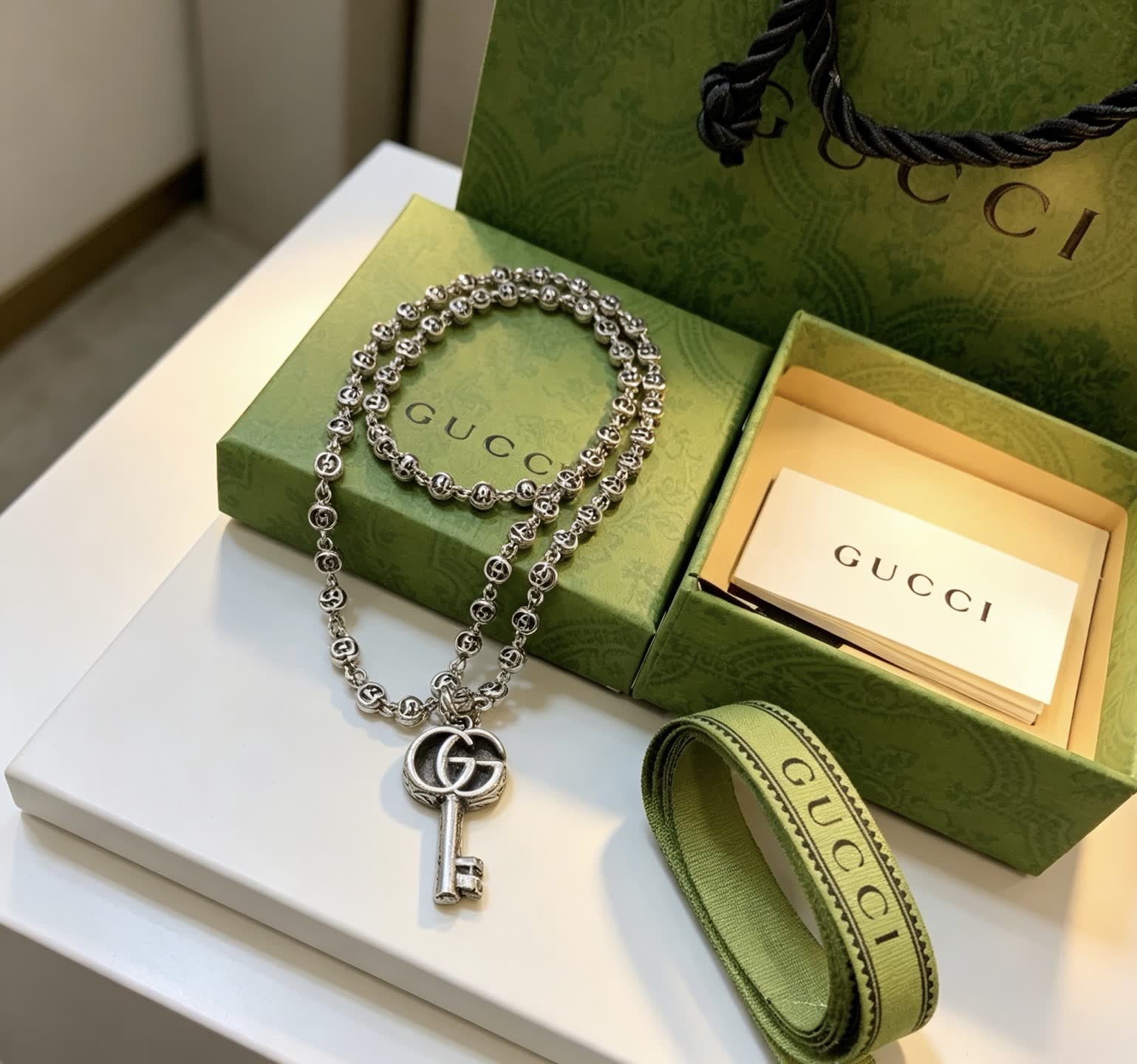 Gucci Silver Key Charm Necklace