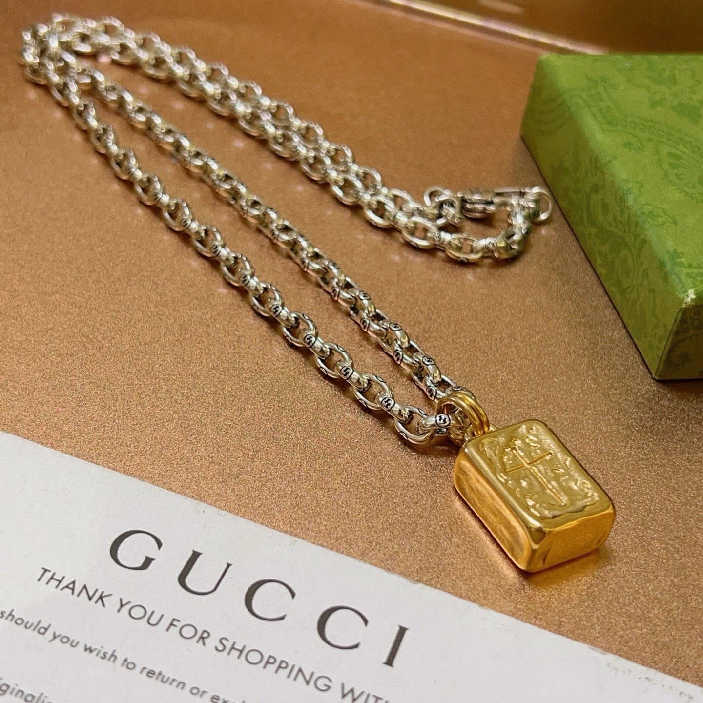 Gucci Silver Chain with Gold Medallion Necklace