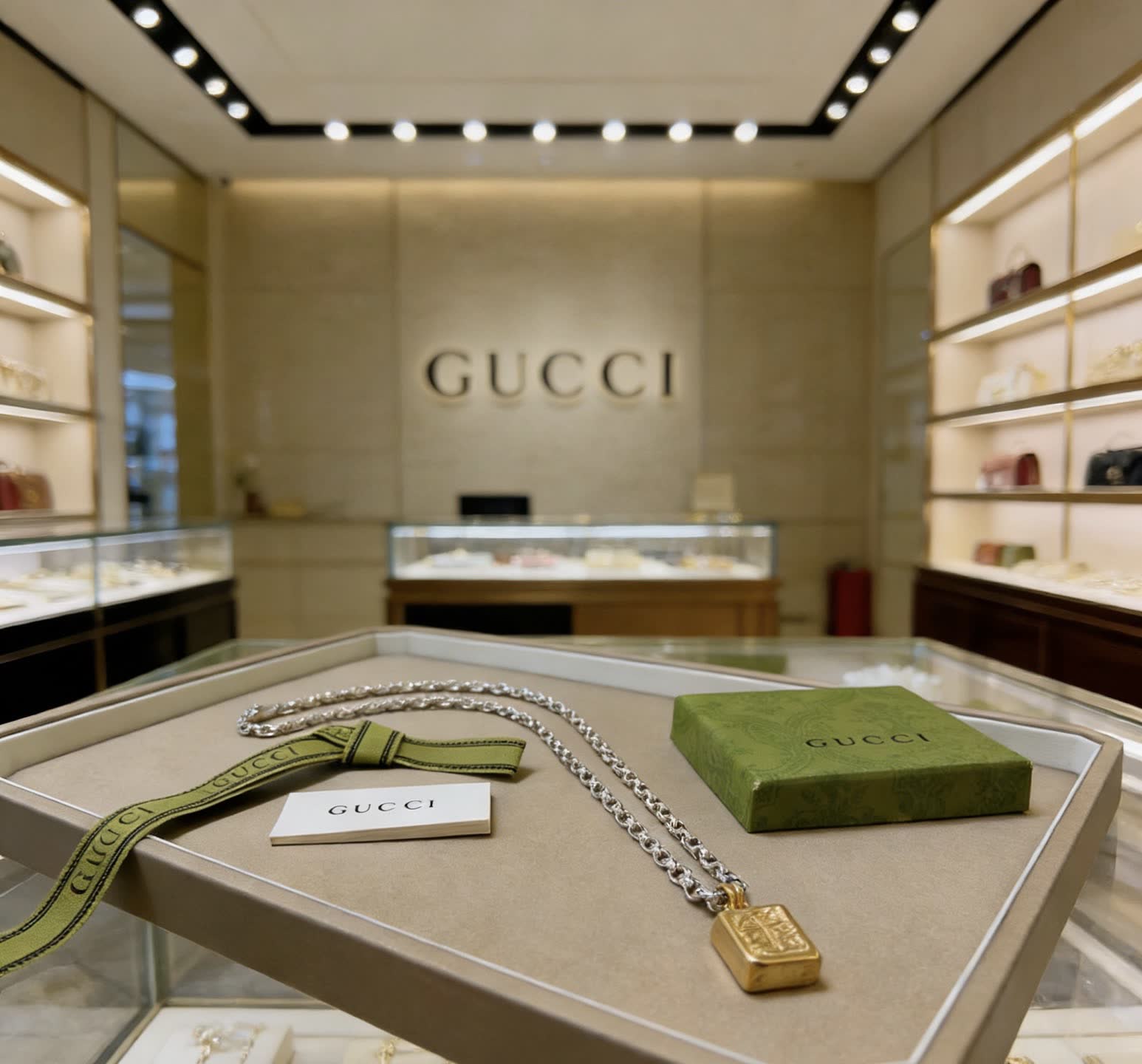 Gucci Silver Chain with Gold Medallion Necklace
