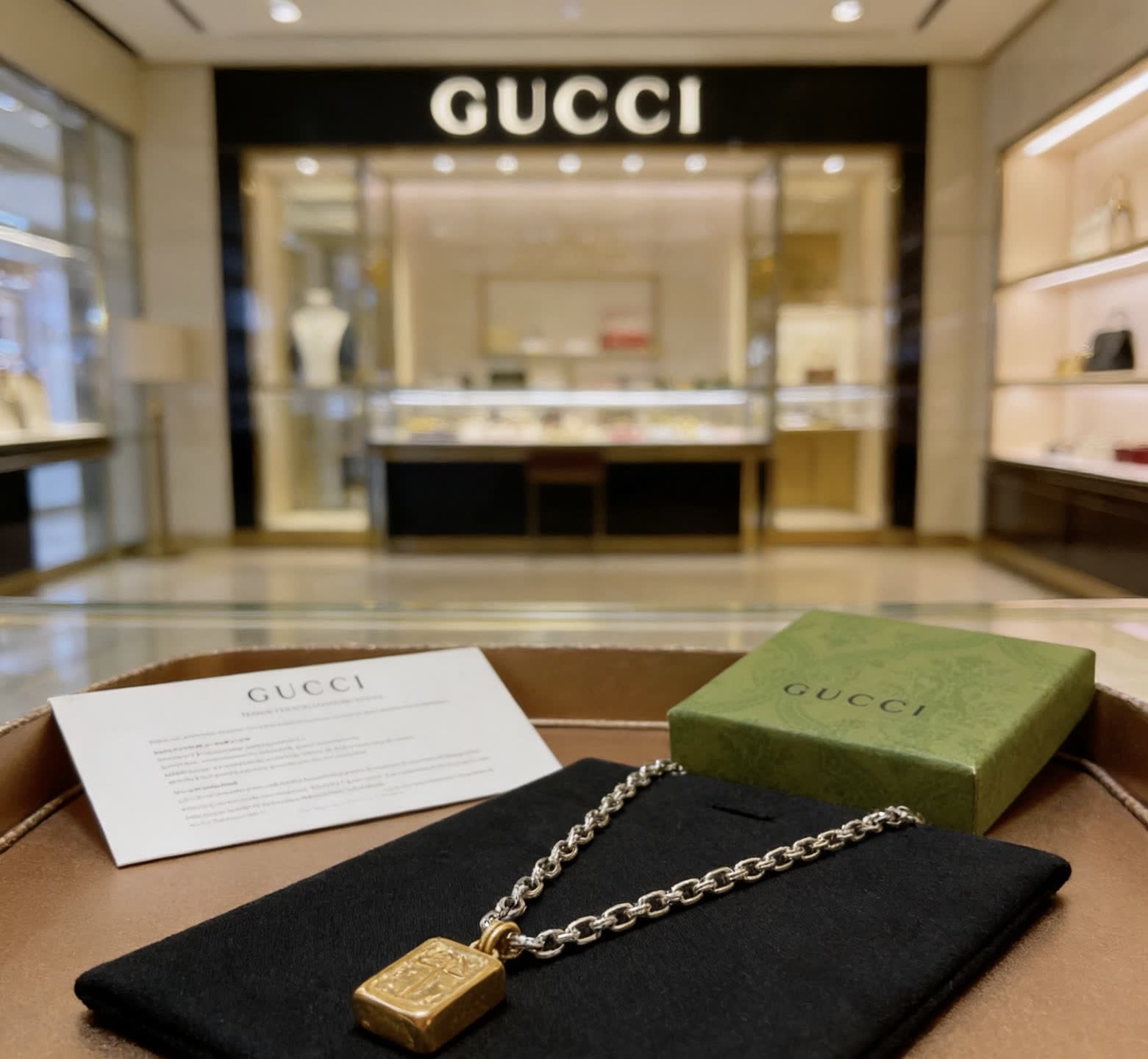 Gucci Silver Chain with Gold Medallion Necklace