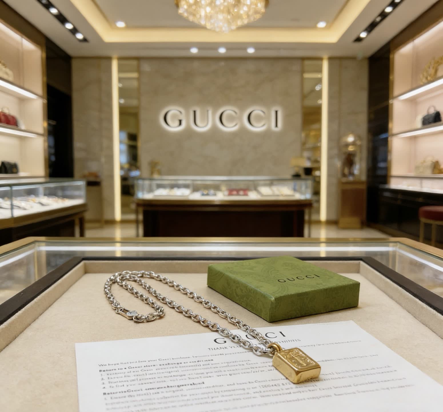 Gucci Silver Chain with Gold Medallion Necklace
