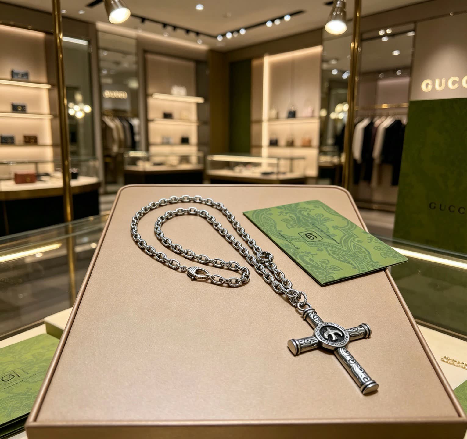 Gucci Silver Cross Pendant Necklace