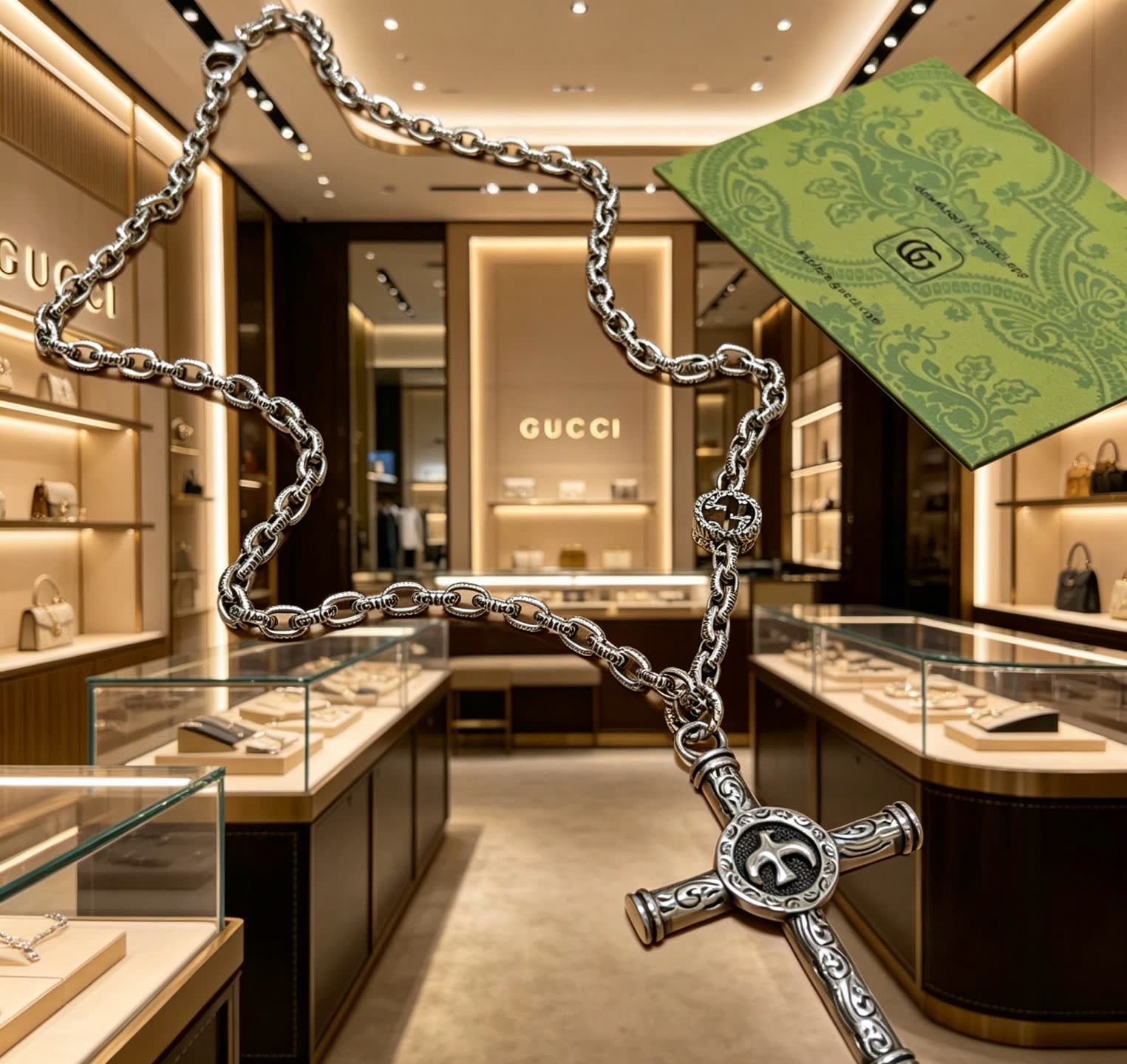 Gucci Silver Cross Pendant Necklace