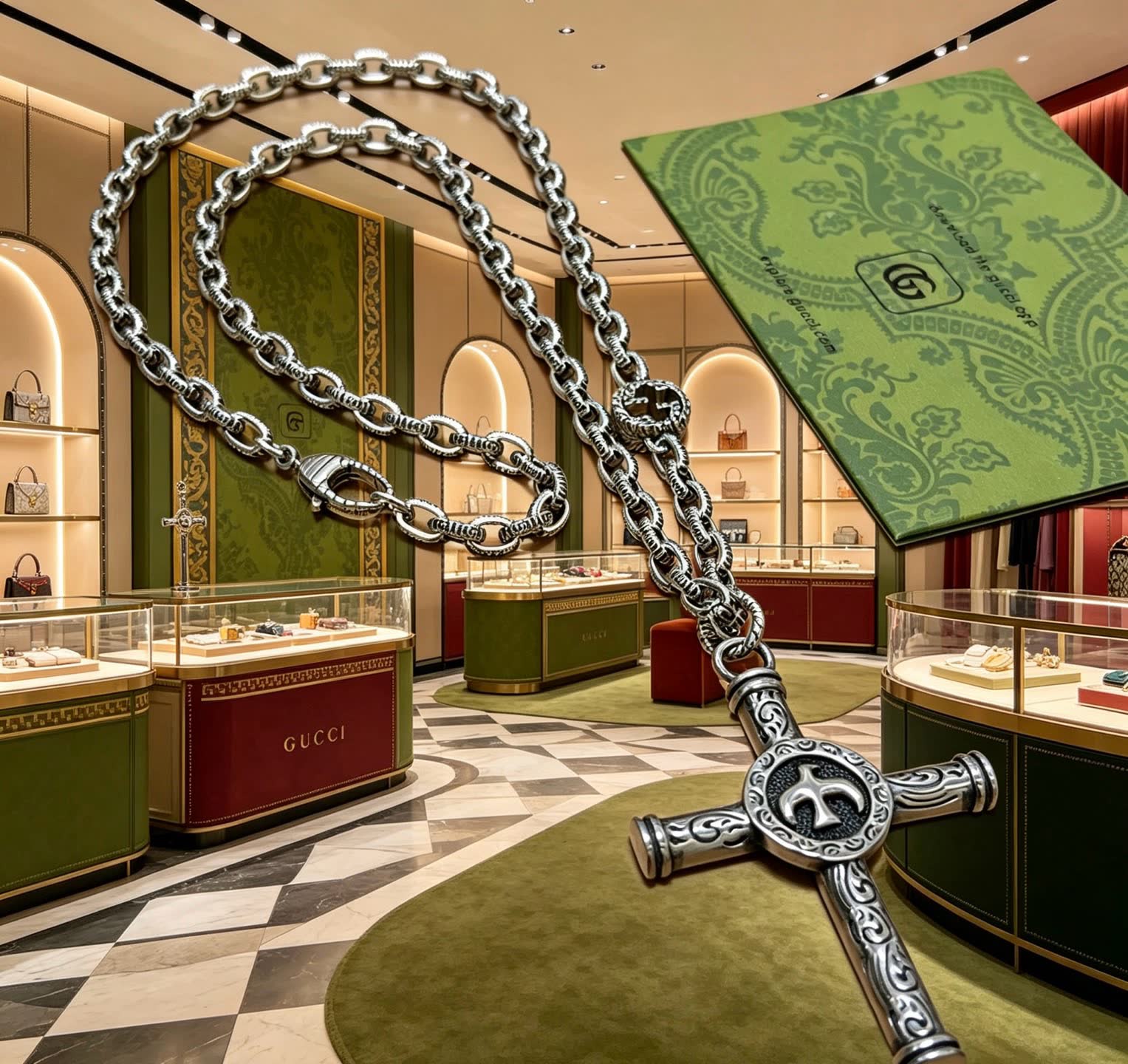 Gucci Silver Cross Pendant Necklace