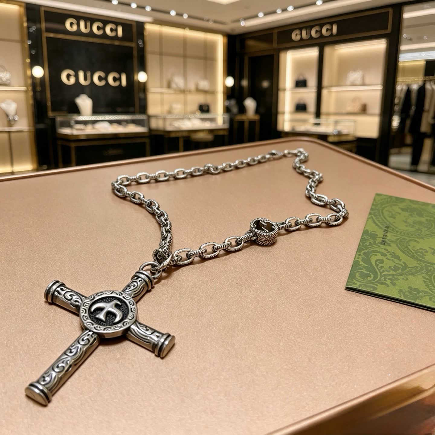 Gucci Silver Cross Pendant Necklace