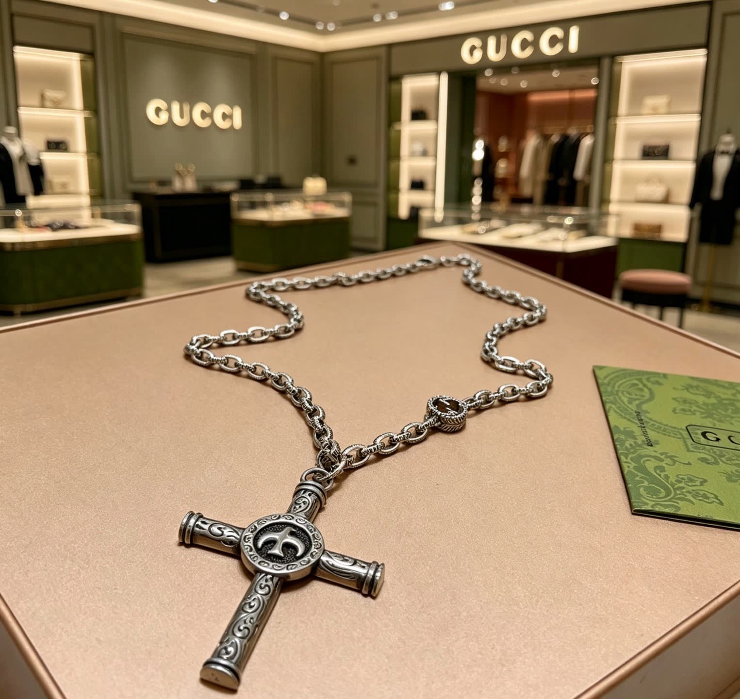 Gucci Silver Cross Pendant Necklace