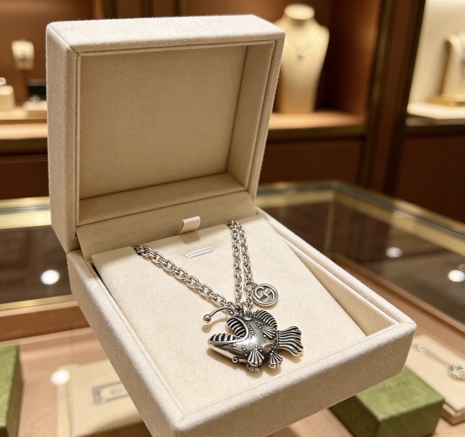Gucci Silver Fish Pendant Necklace