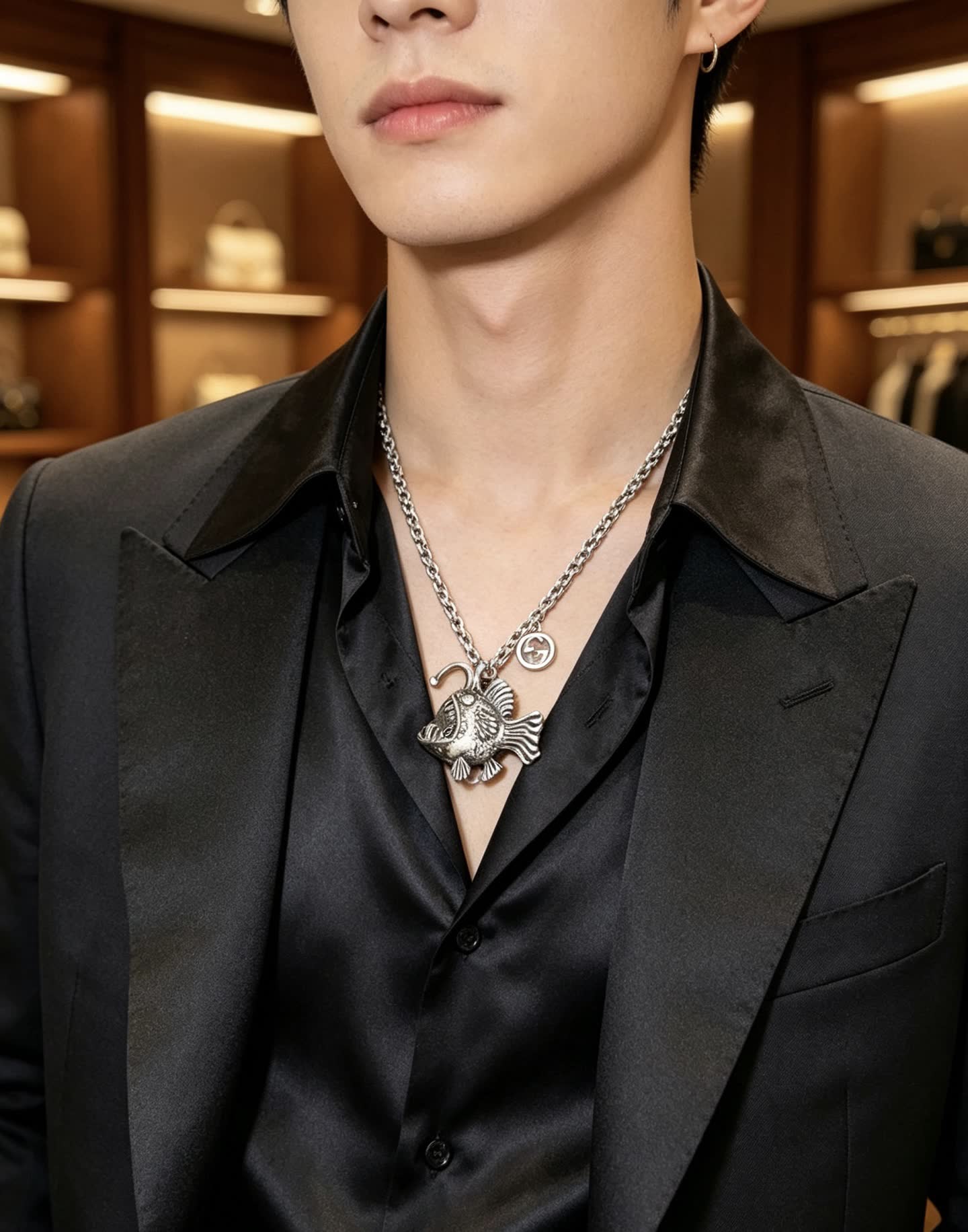 Gucci Silver Fish Pendant Necklace