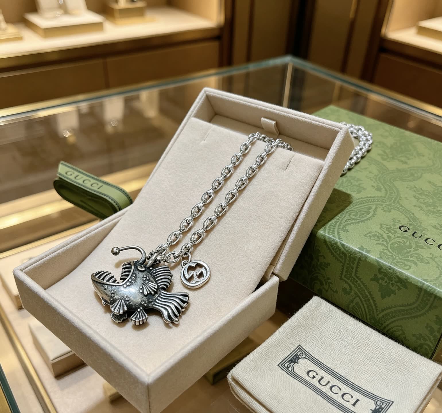 Gucci Silver Fish Pendant Necklace