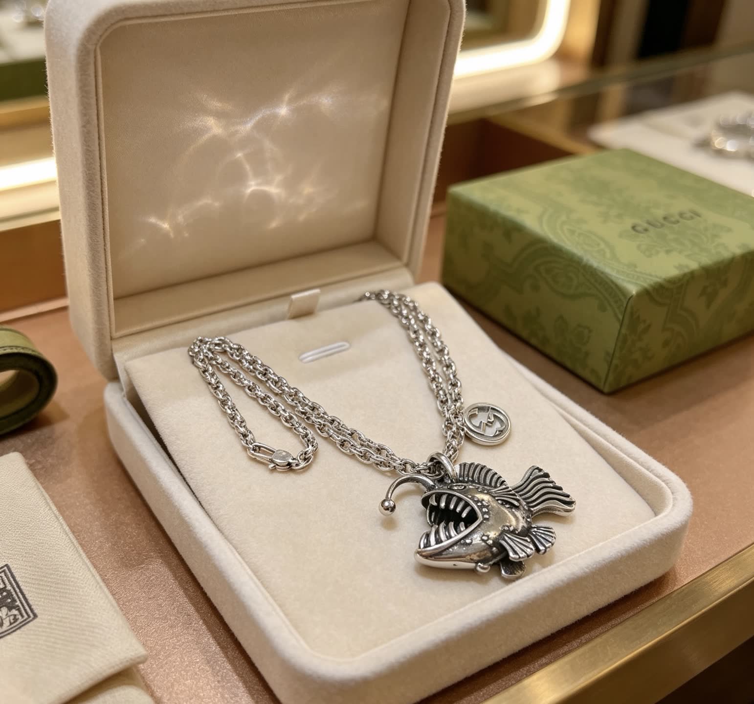 Gucci Silver Fish Pendant Necklace