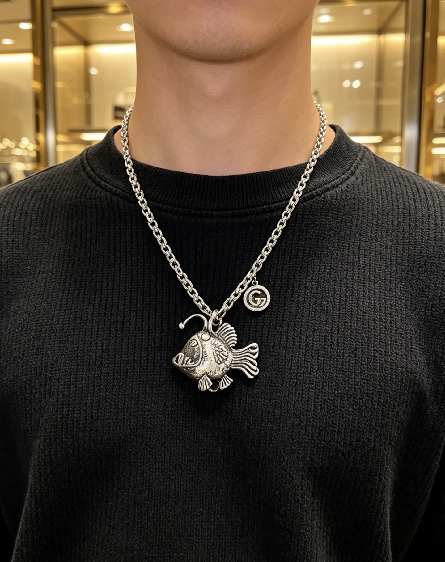 Gucci Silver Fish Pendant Necklace