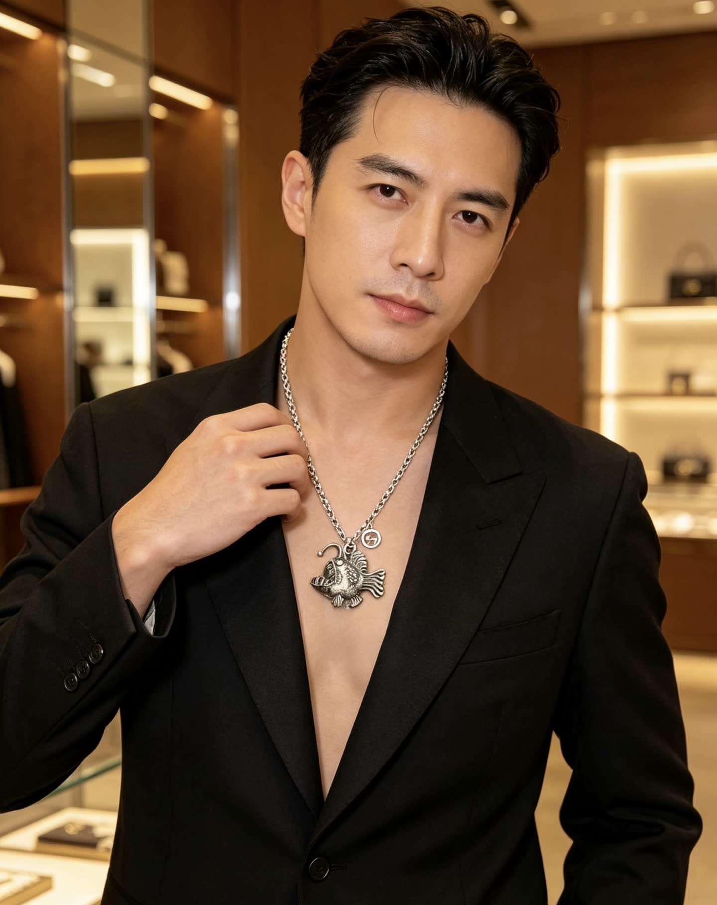 Gucci Silver Fish Pendant Necklace