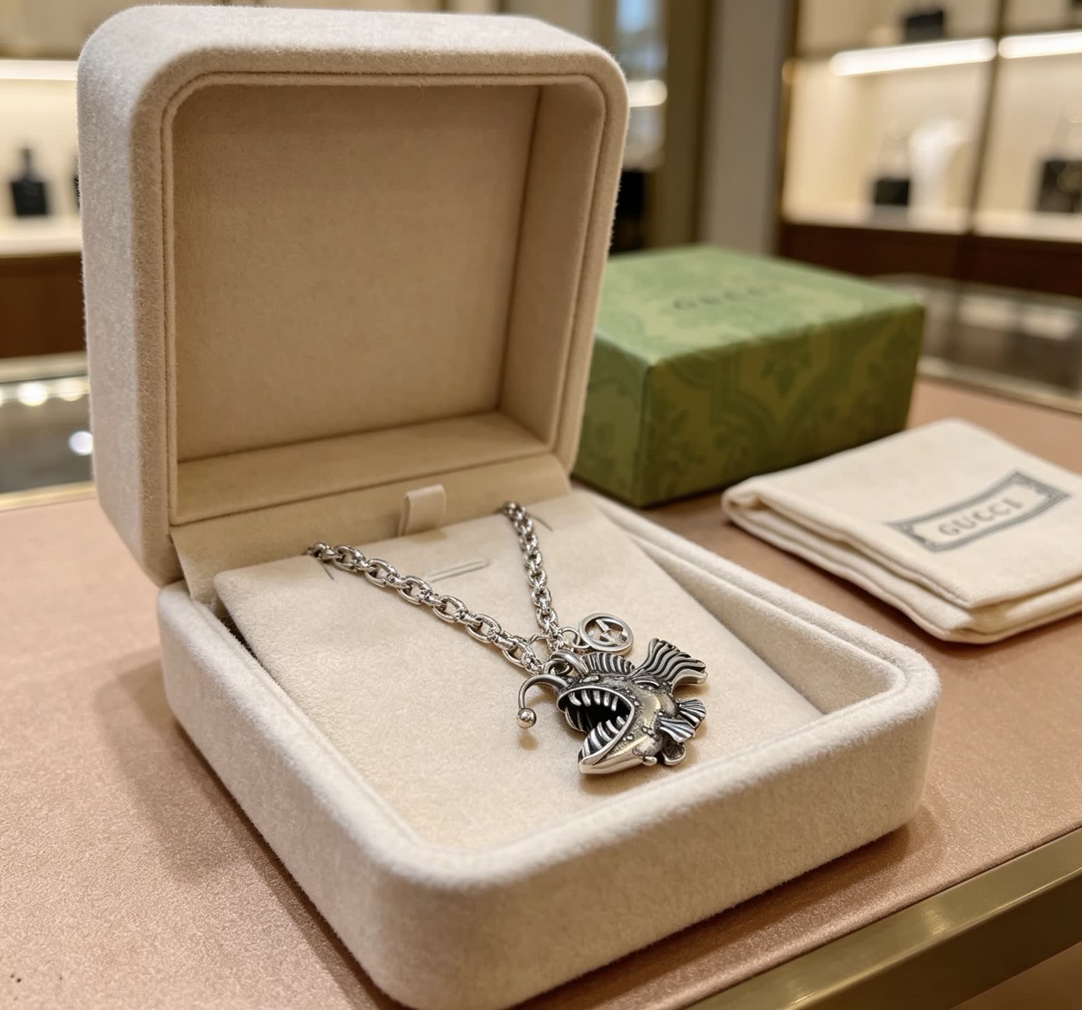 Gucci Silver Fish Pendant Necklace
