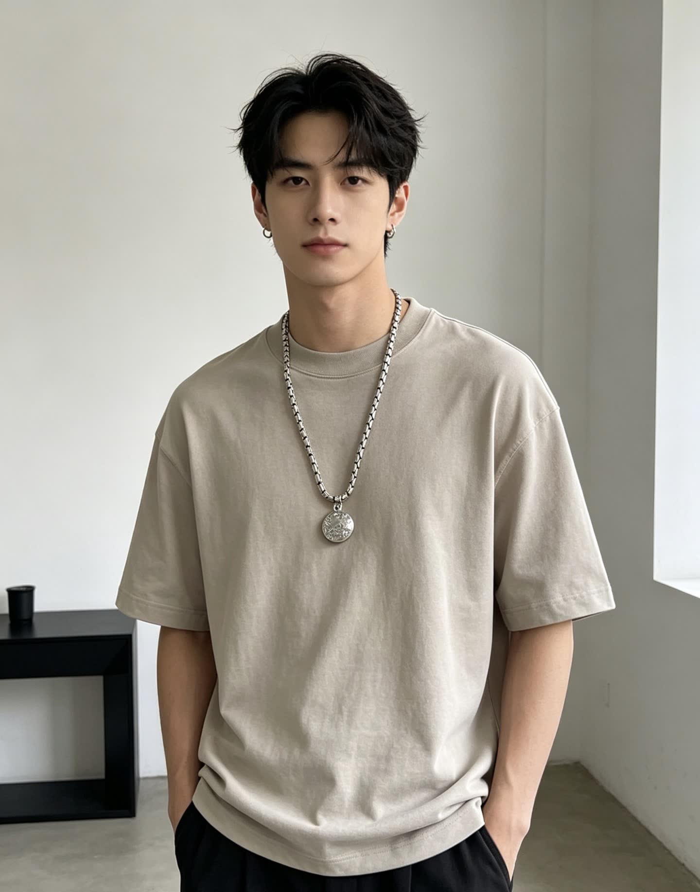 Gucci Silver Chain Necklace with Round Pendant
