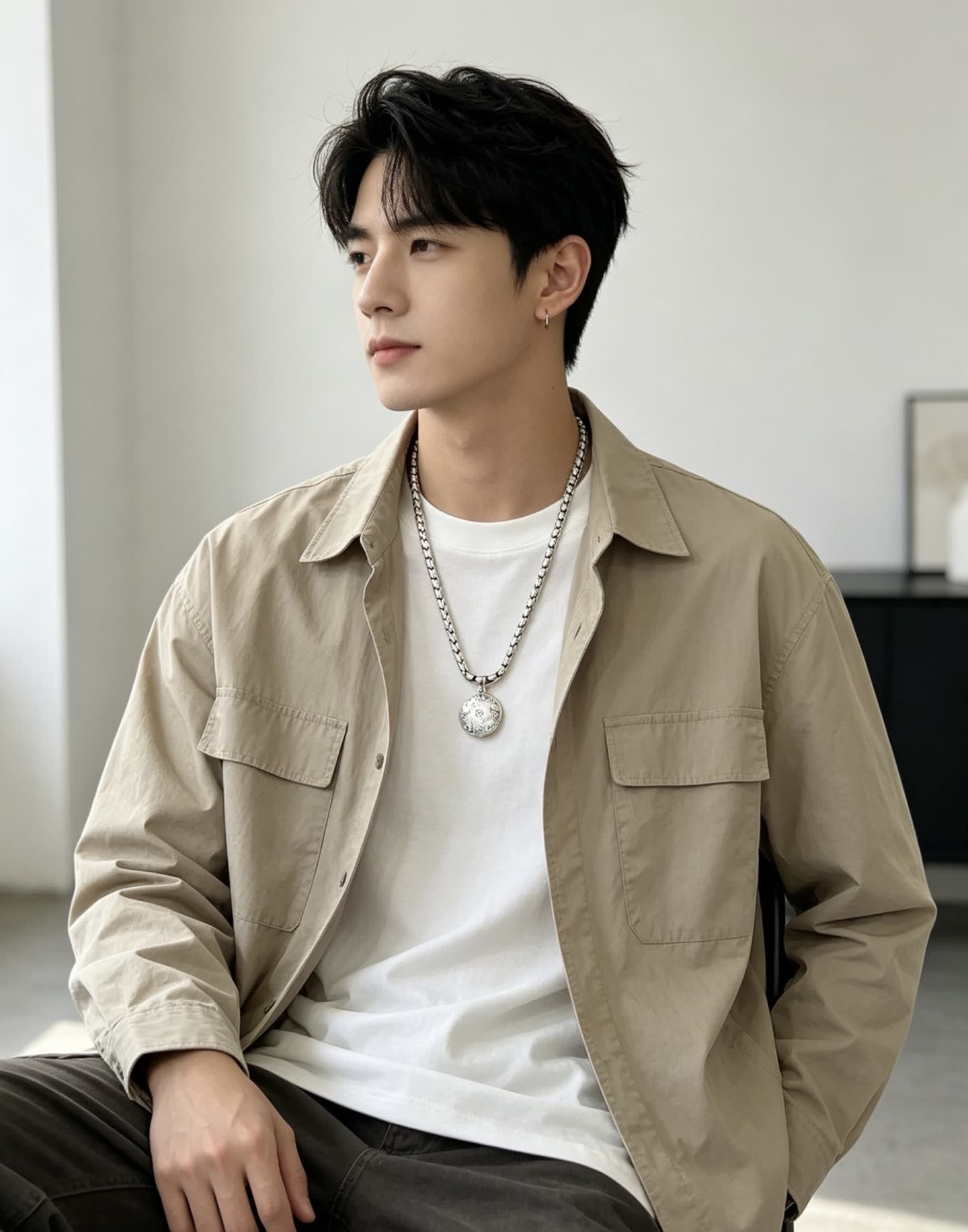 Gucci Silver Chain Necklace with Round Pendant