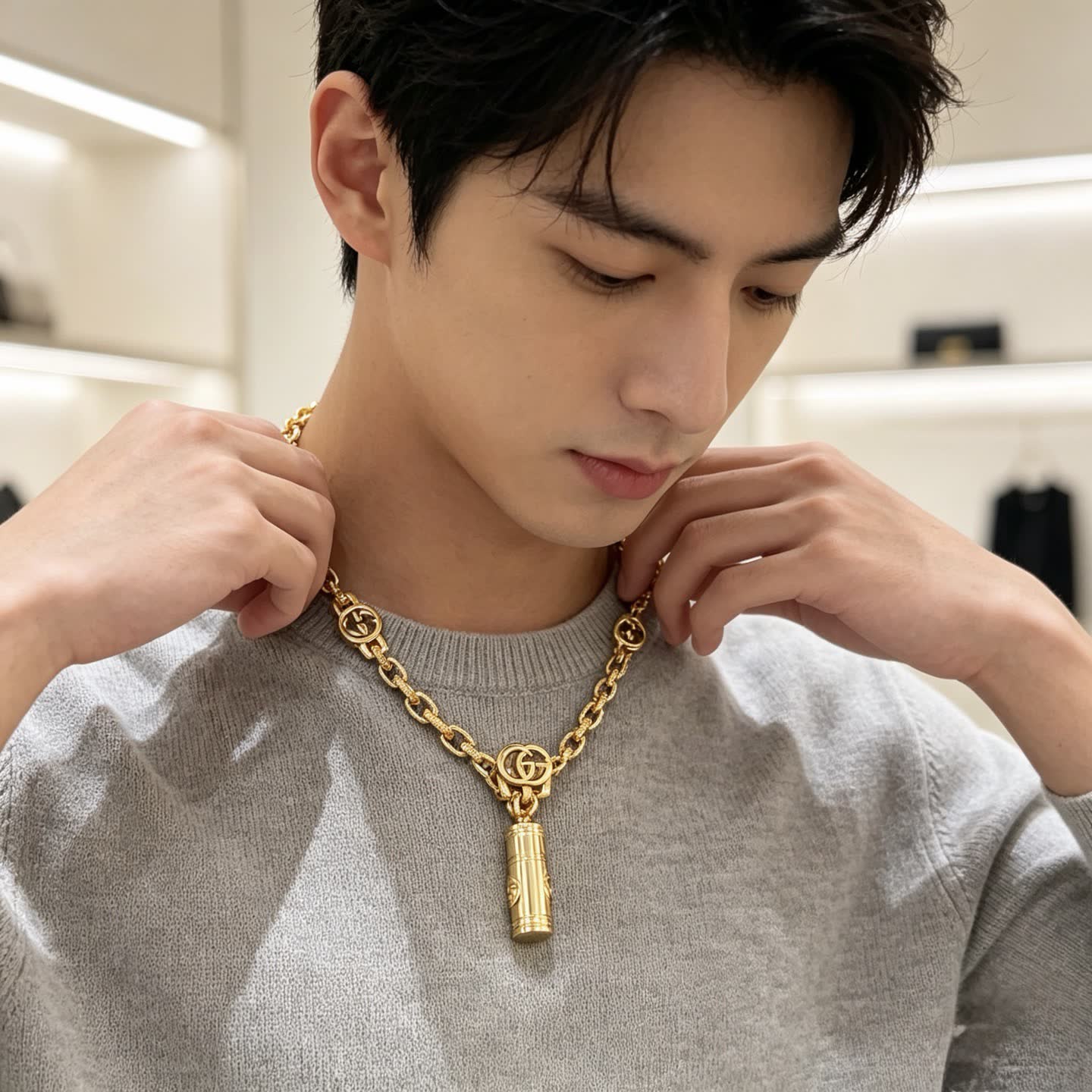 Gucci Gold-Plated Chain with Interlocking G Pendant