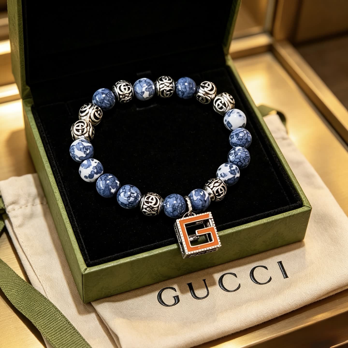 Gucci Blue Beaded Bracelet with G Pendant Gucci Blue Beaded Bracelet with G Pendant