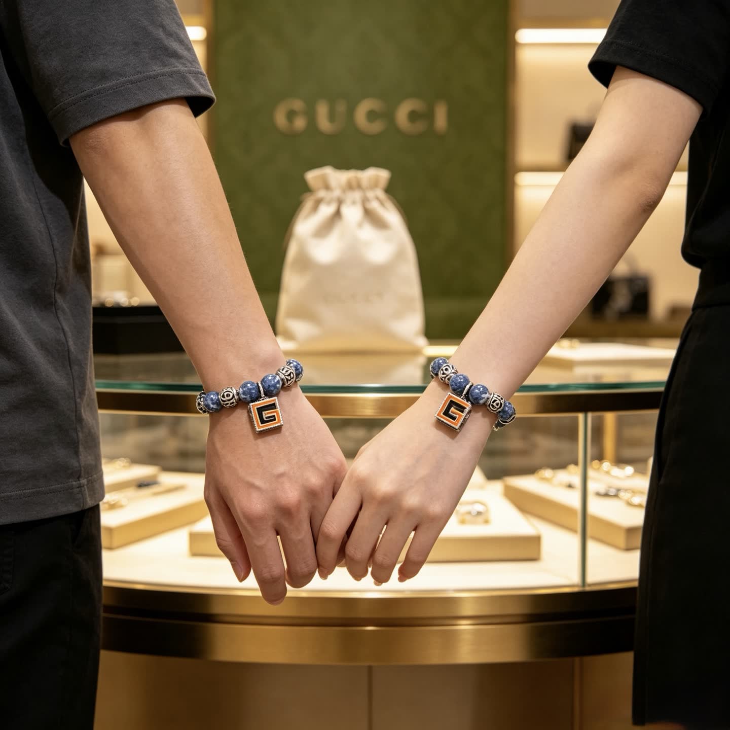 Gucci Blue Beaded Bracelet with G Pendant