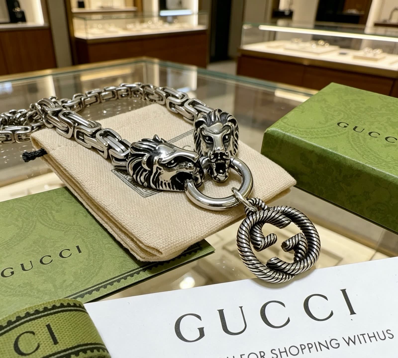 Gucci Silver Chain Necklace with Horse Head Clasp