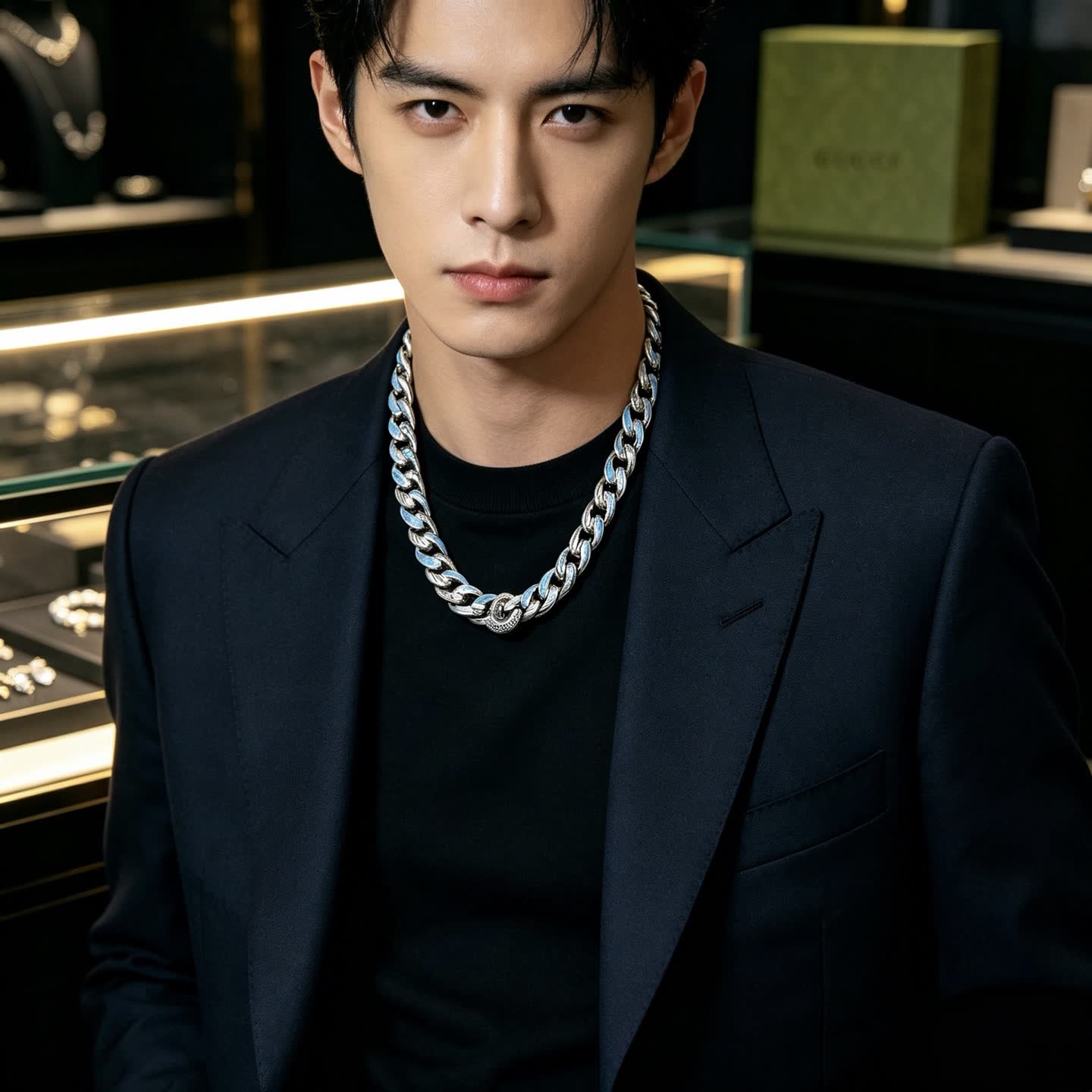 Gucci Silver Blue Enamel Chain Necklace