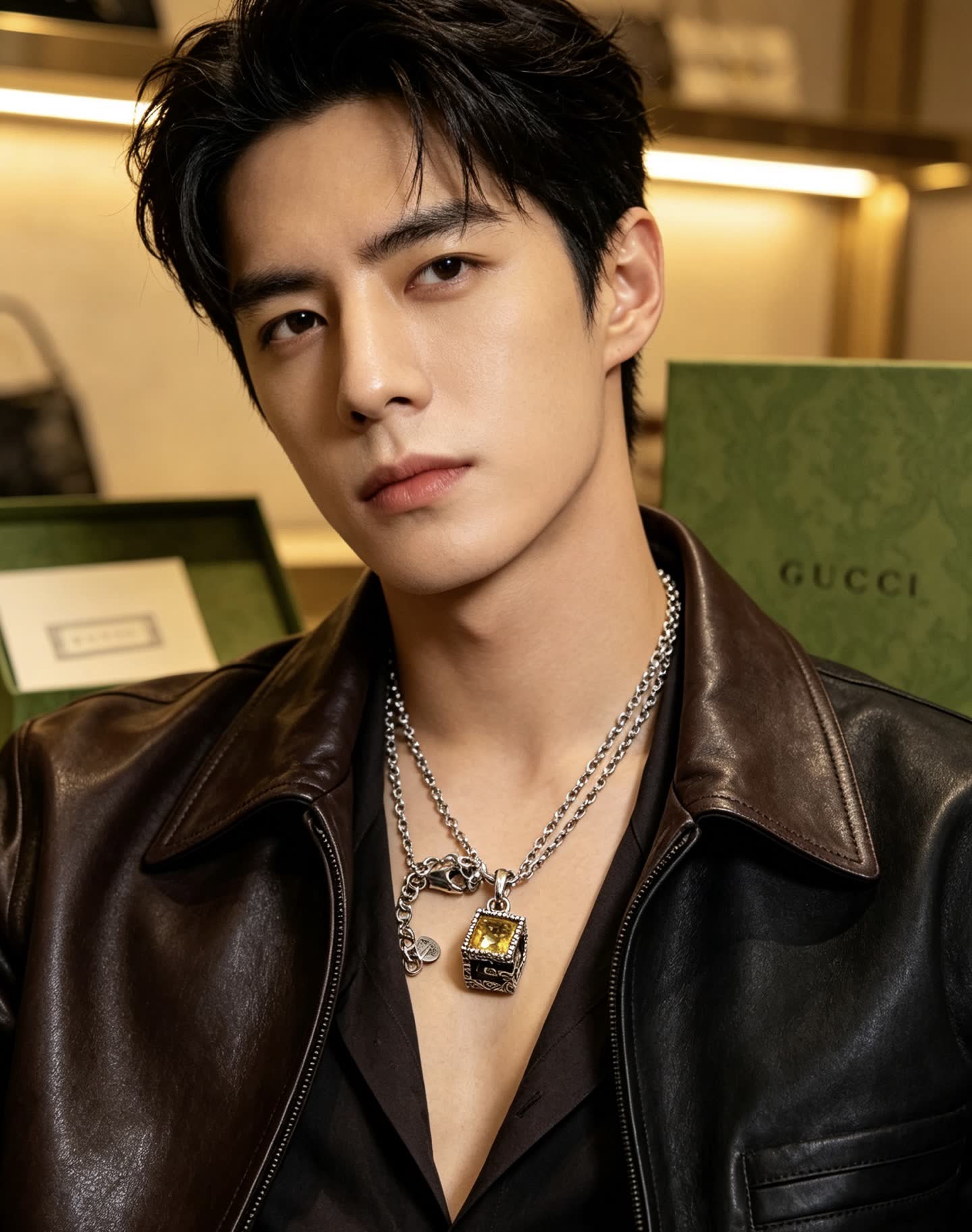 Gucci Silver Tone Yellow Crystal Pendant Necklace