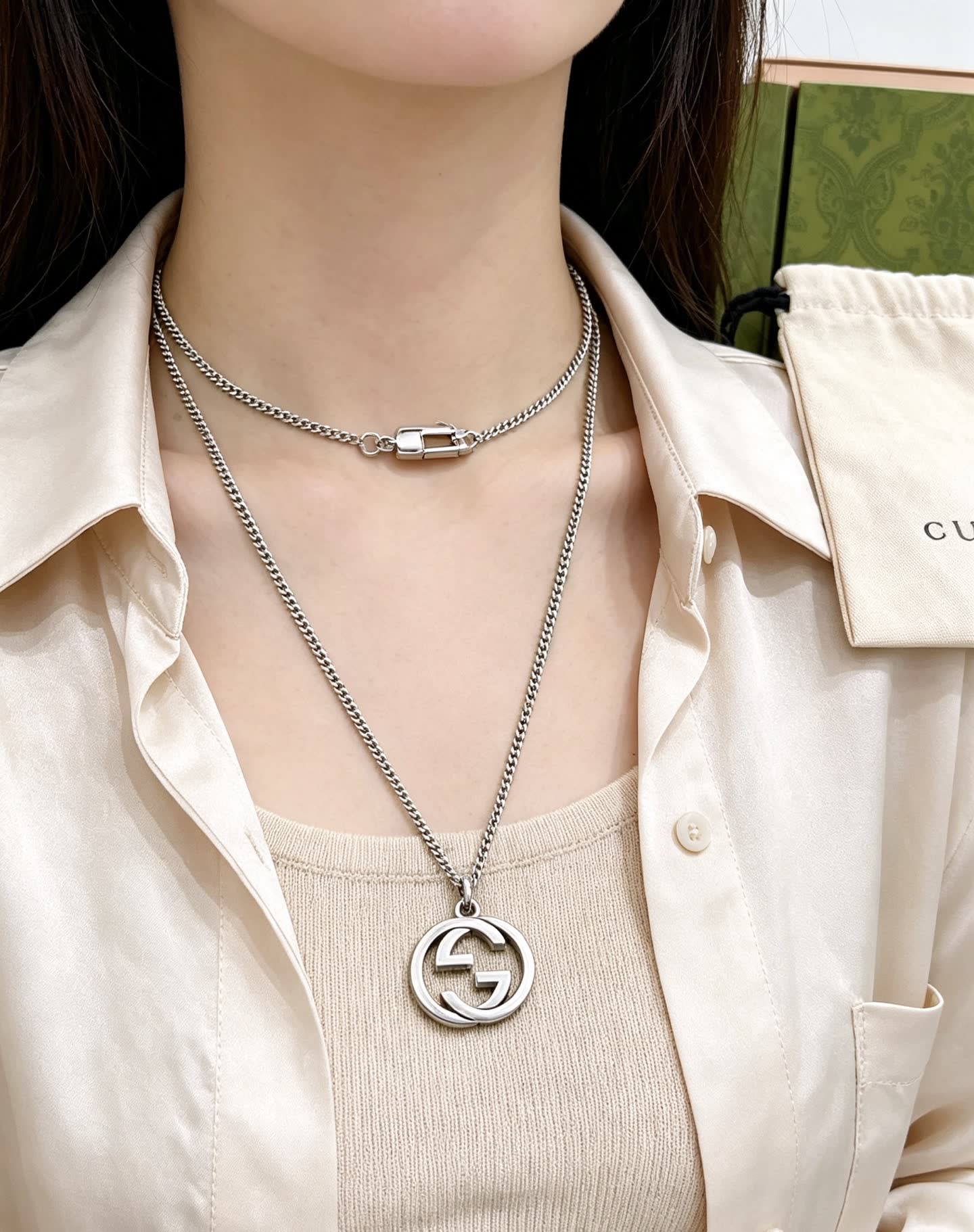 Gucci Silver Interlocking G Necklace