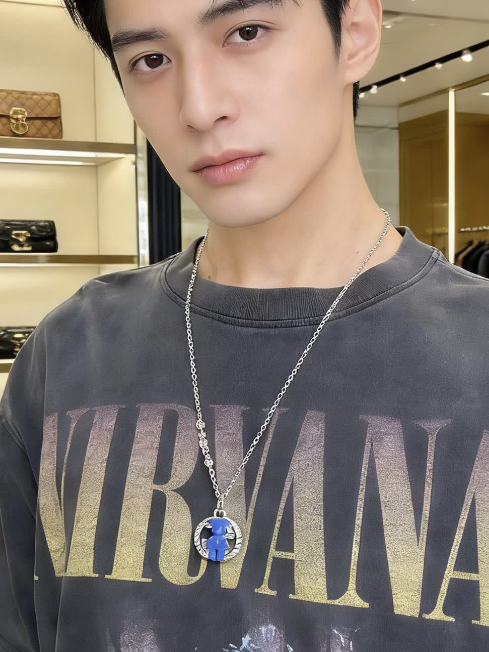 Gucci Silver Chain with Blue Pendant