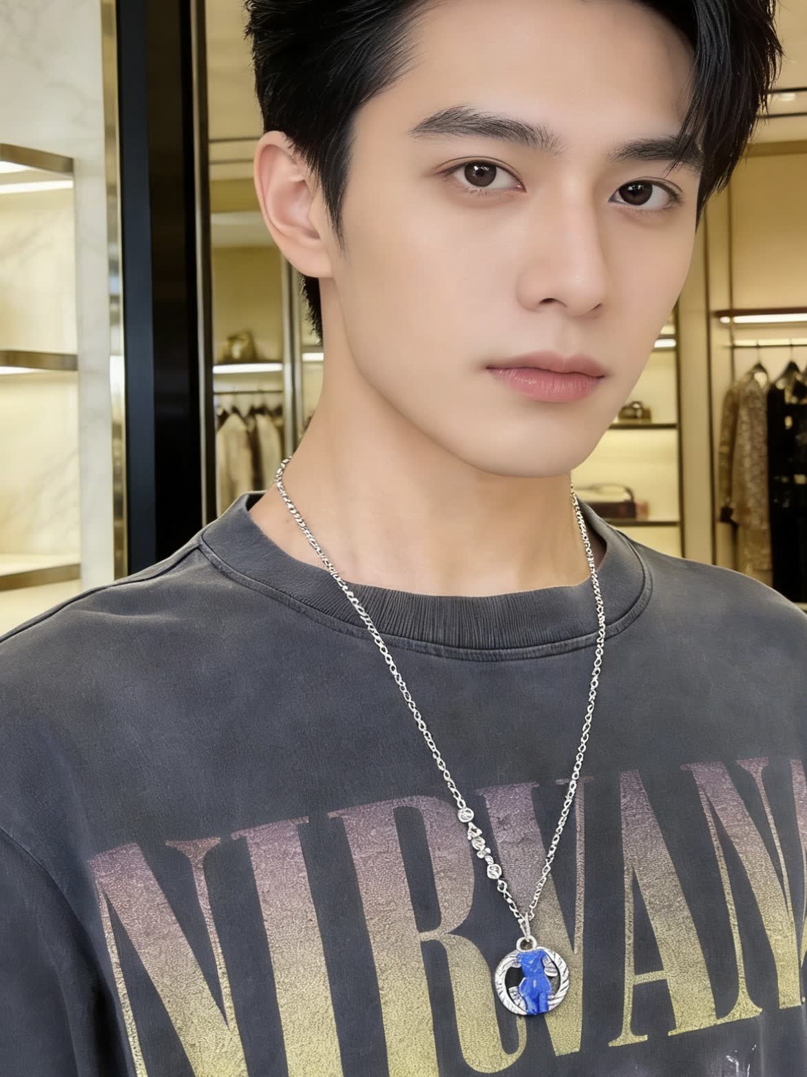 Gucci Silver Chain with Blue Pendant