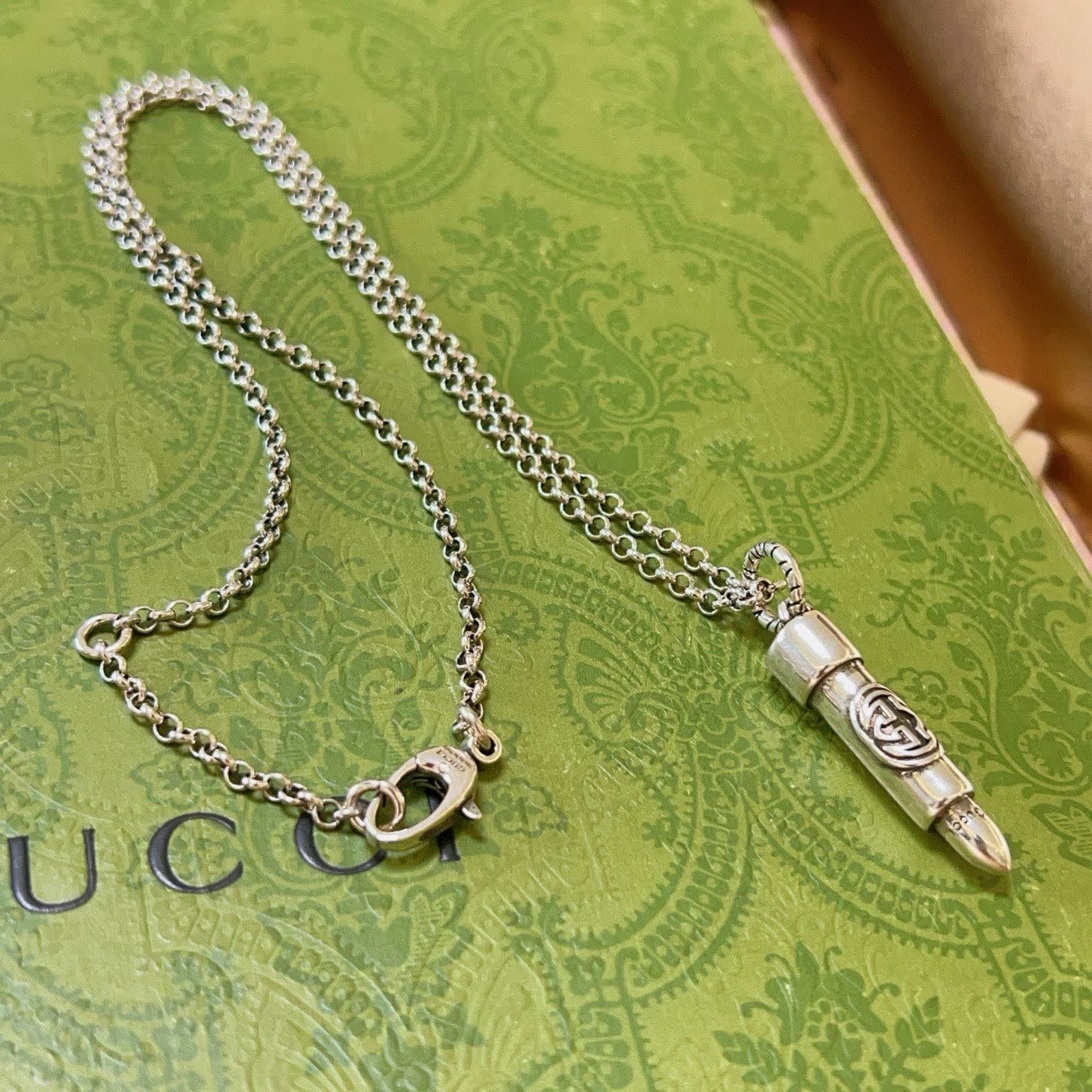 Gucci Silver Chain with Engraved Pendant