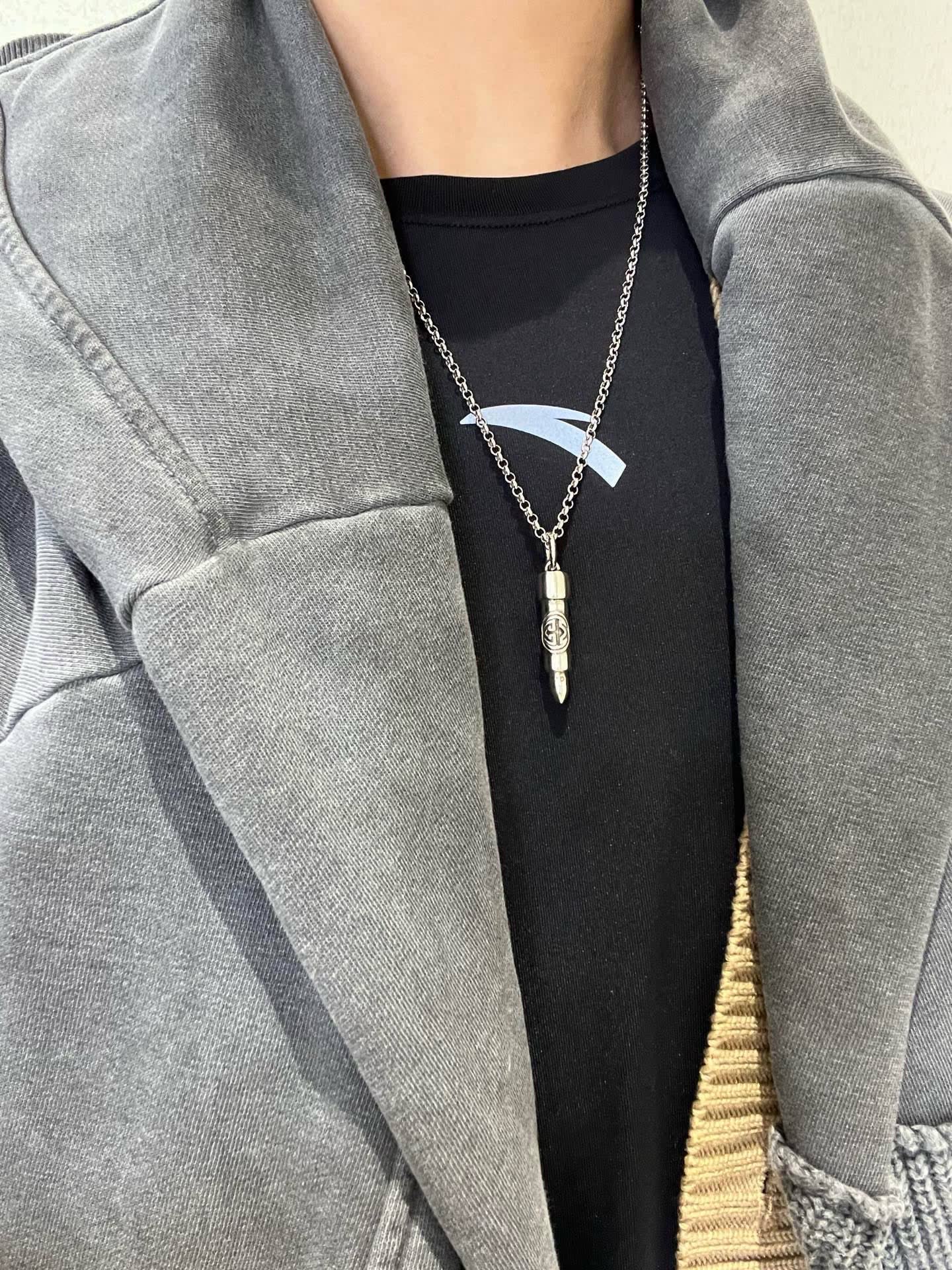 Gucci Silver Chain with Engraved Pendant