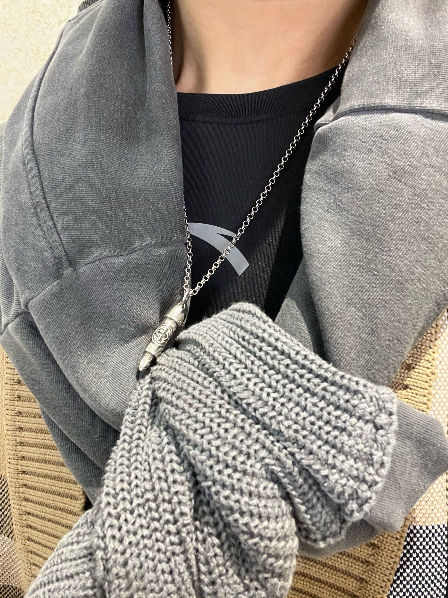 Gucci Silver Chain with Engraved Pendant
