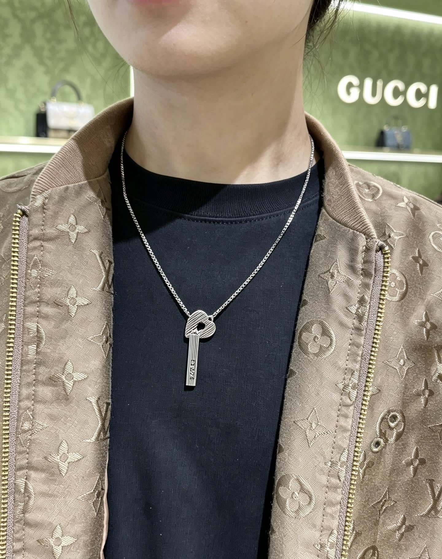 Gucci Silver Key Pendant Necklace