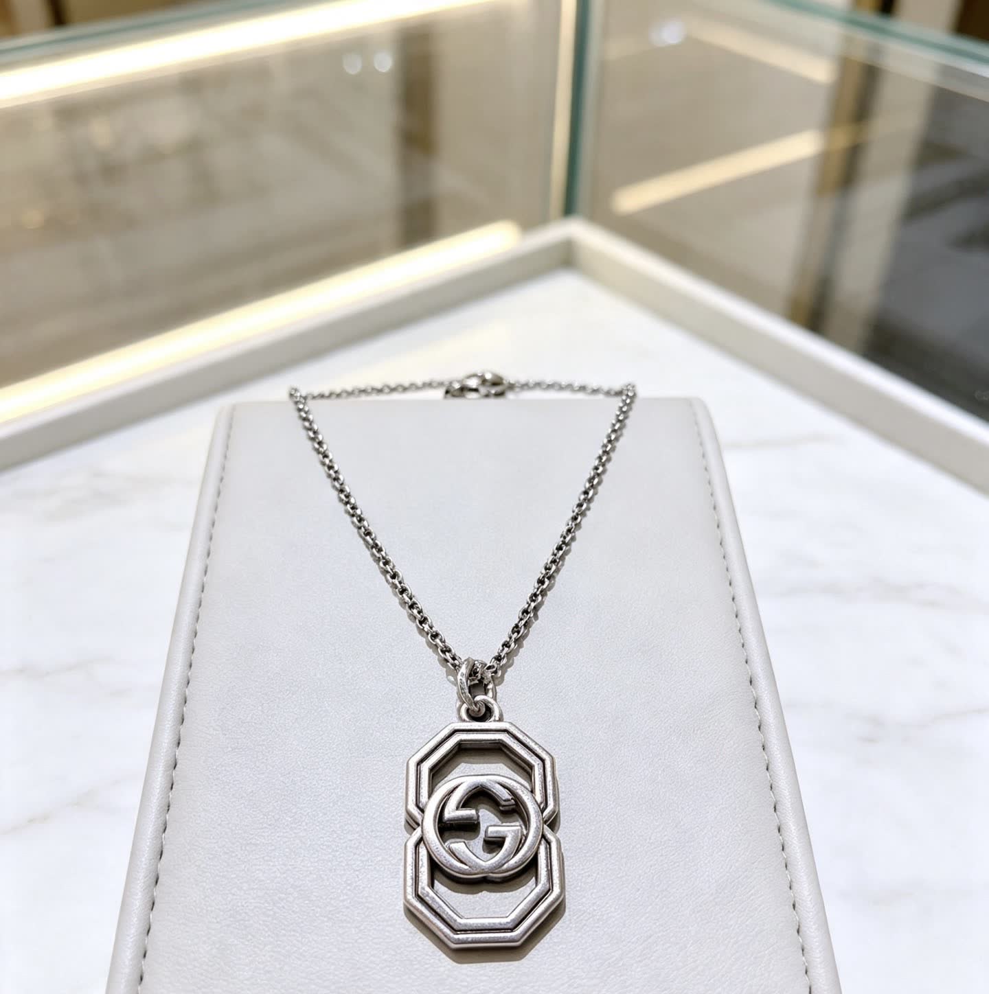Gucci Silver Double G Octagon Pendant Necklace