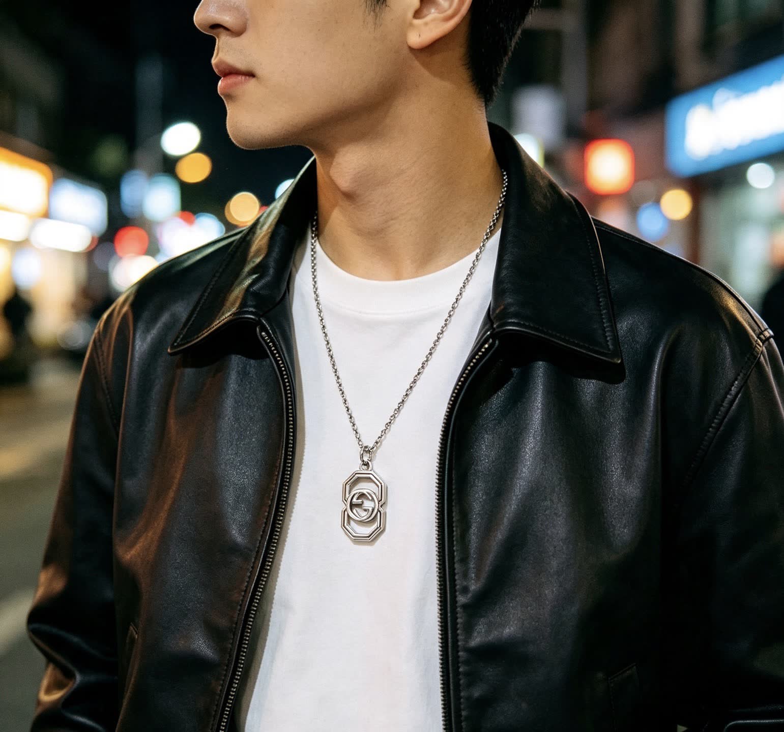 Gucci Silver Double G Octagon Pendant Necklace