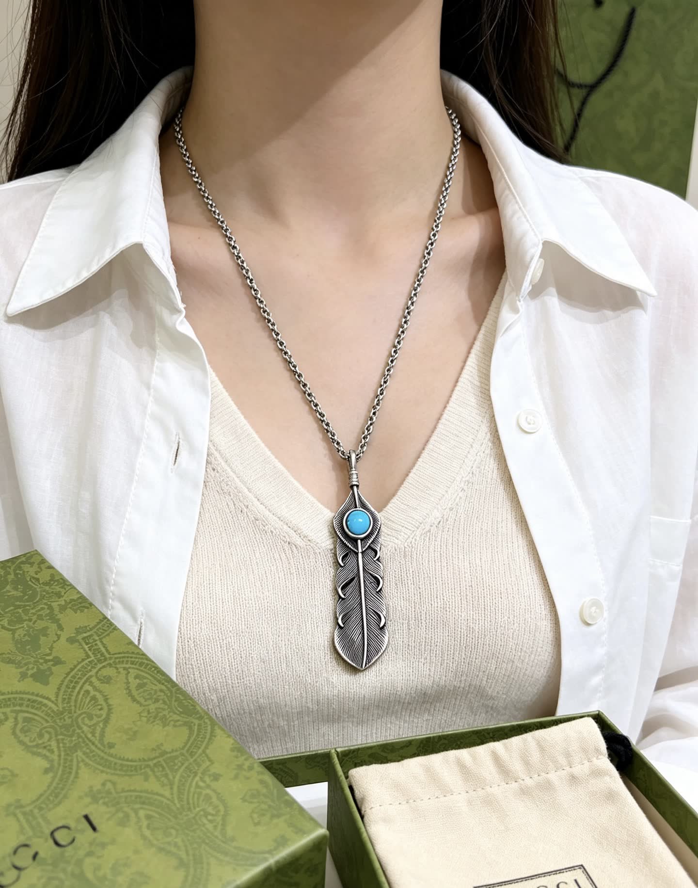 Gucci Feather Pendant Necklace