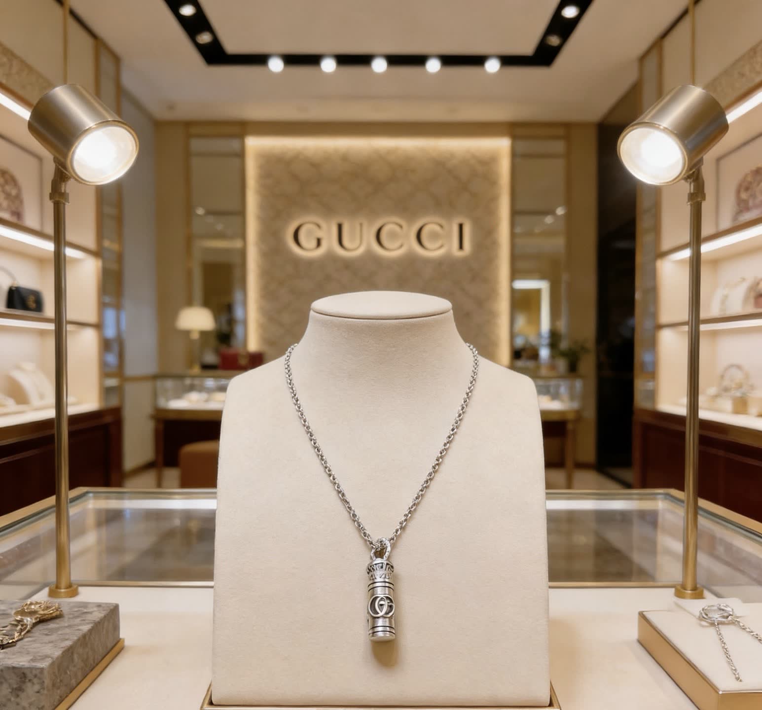 Gucci Silver Chain with Logo Pendant